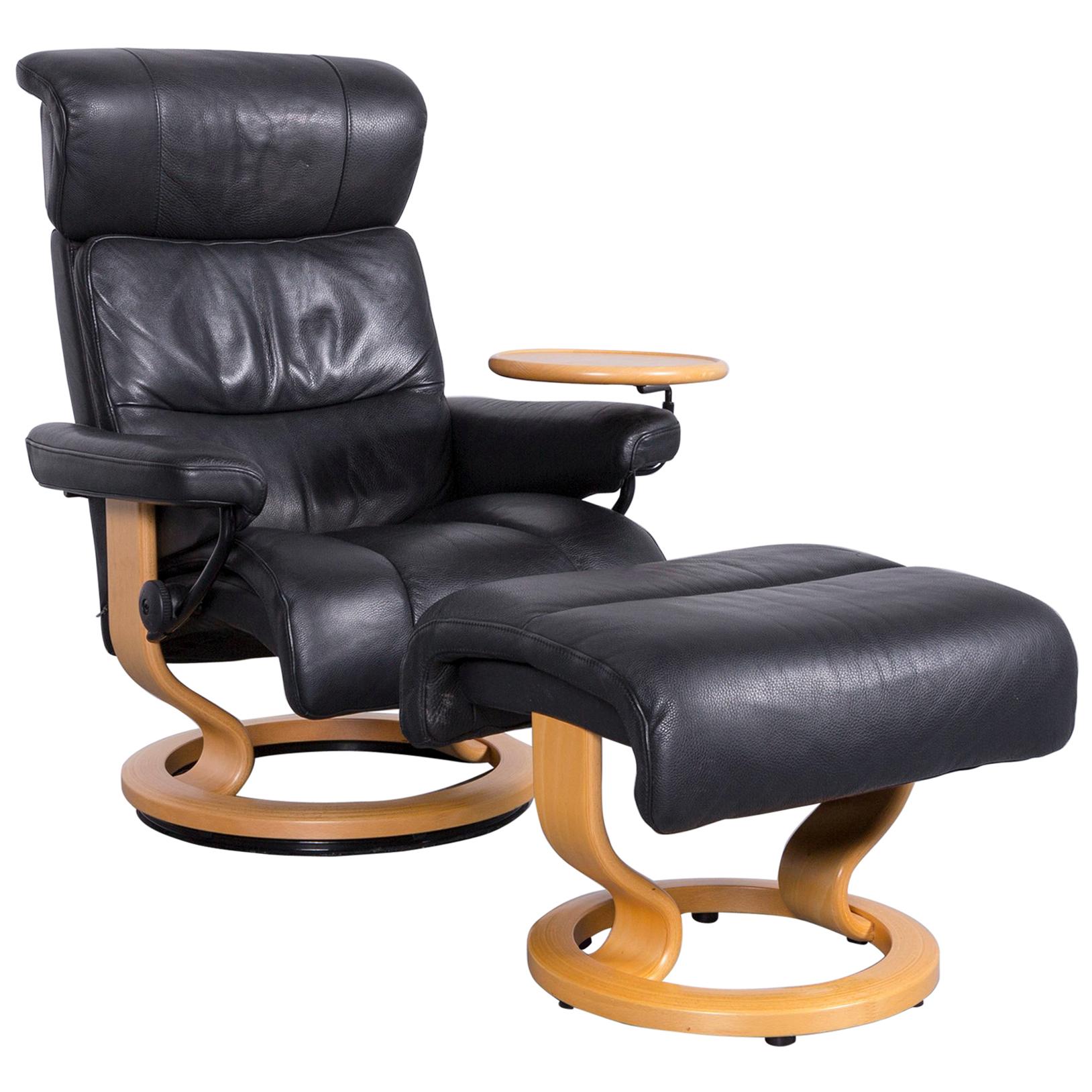 Ekornes Stressless Designer Armchair and Footstool Black Leather Recliner Chair
