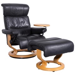 Ekornes Stressless Designer Armchair and Footstool Black Leather Recliner Chair