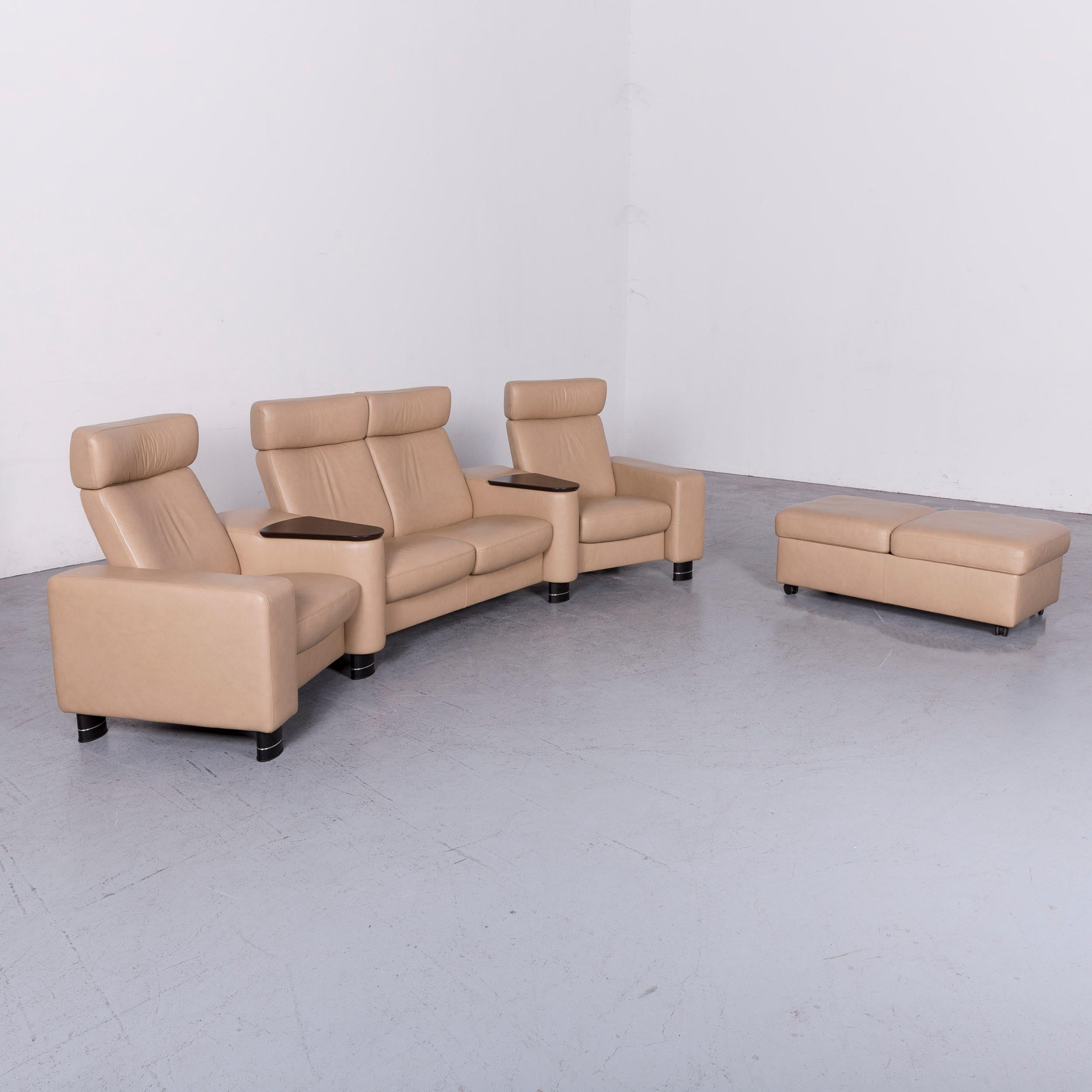 We bring to you an ekornes stressless designer leather sofa beige four-seat recliner couch. 
















