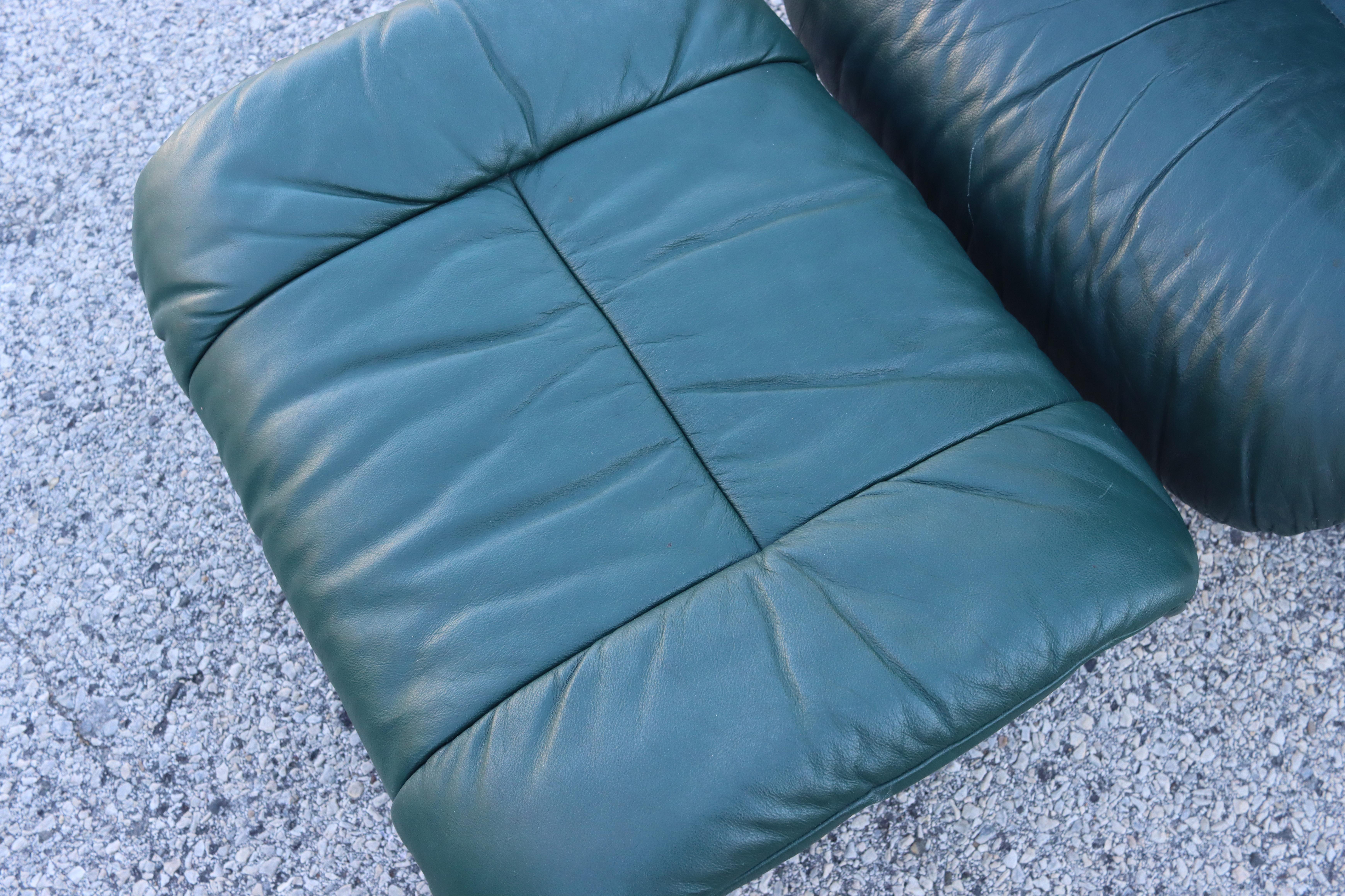 20th Century Ekornes Stressless Green Leather Recliner Armchair and Ottoman