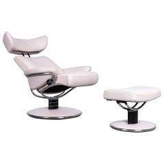Ekornes Stressless Jazz Armchair Set and Foot Stool in Beige Leather, Recliner