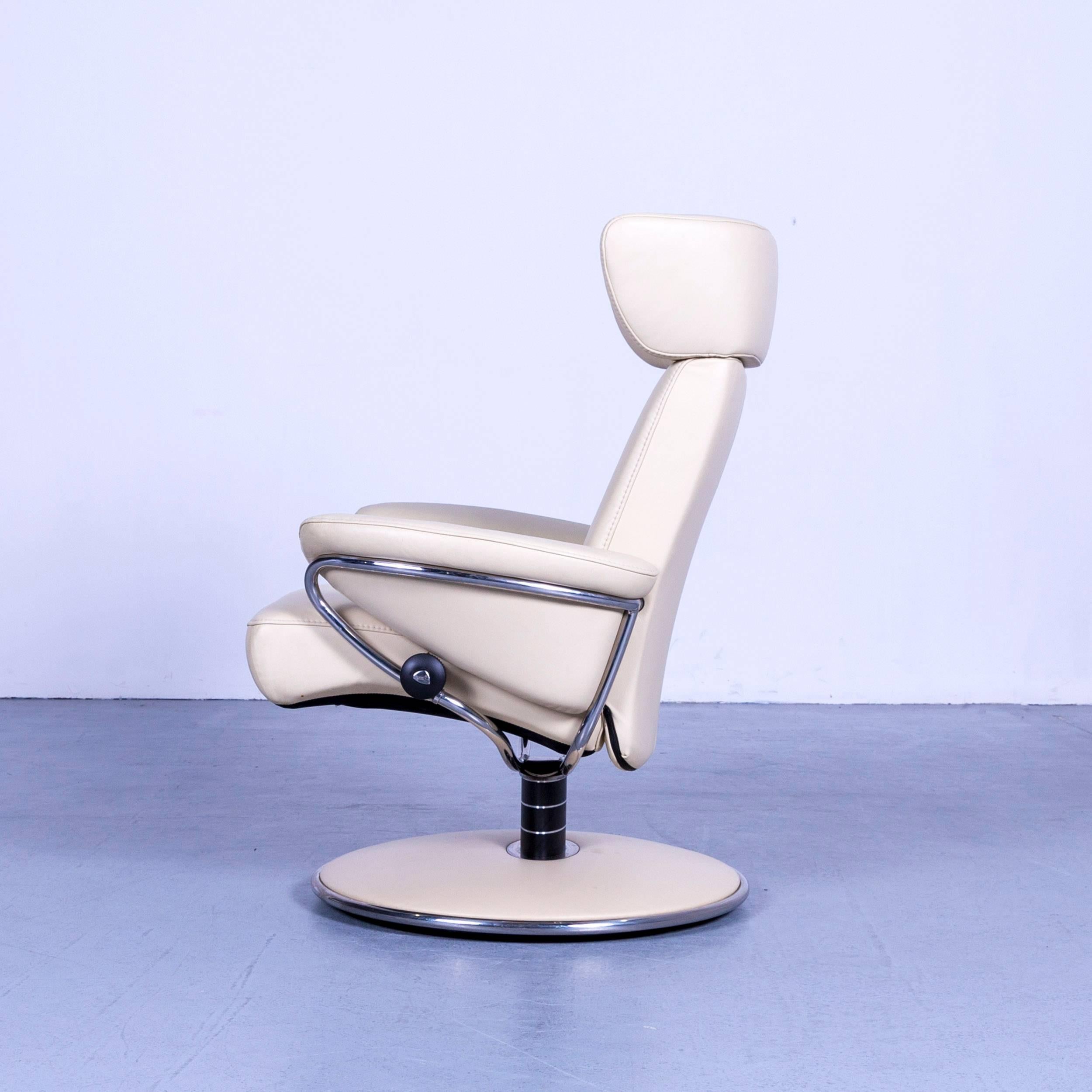 Ekornes Stressless Jazz Armchair Set and Foot Stool in Beige Leather, Recliner 6