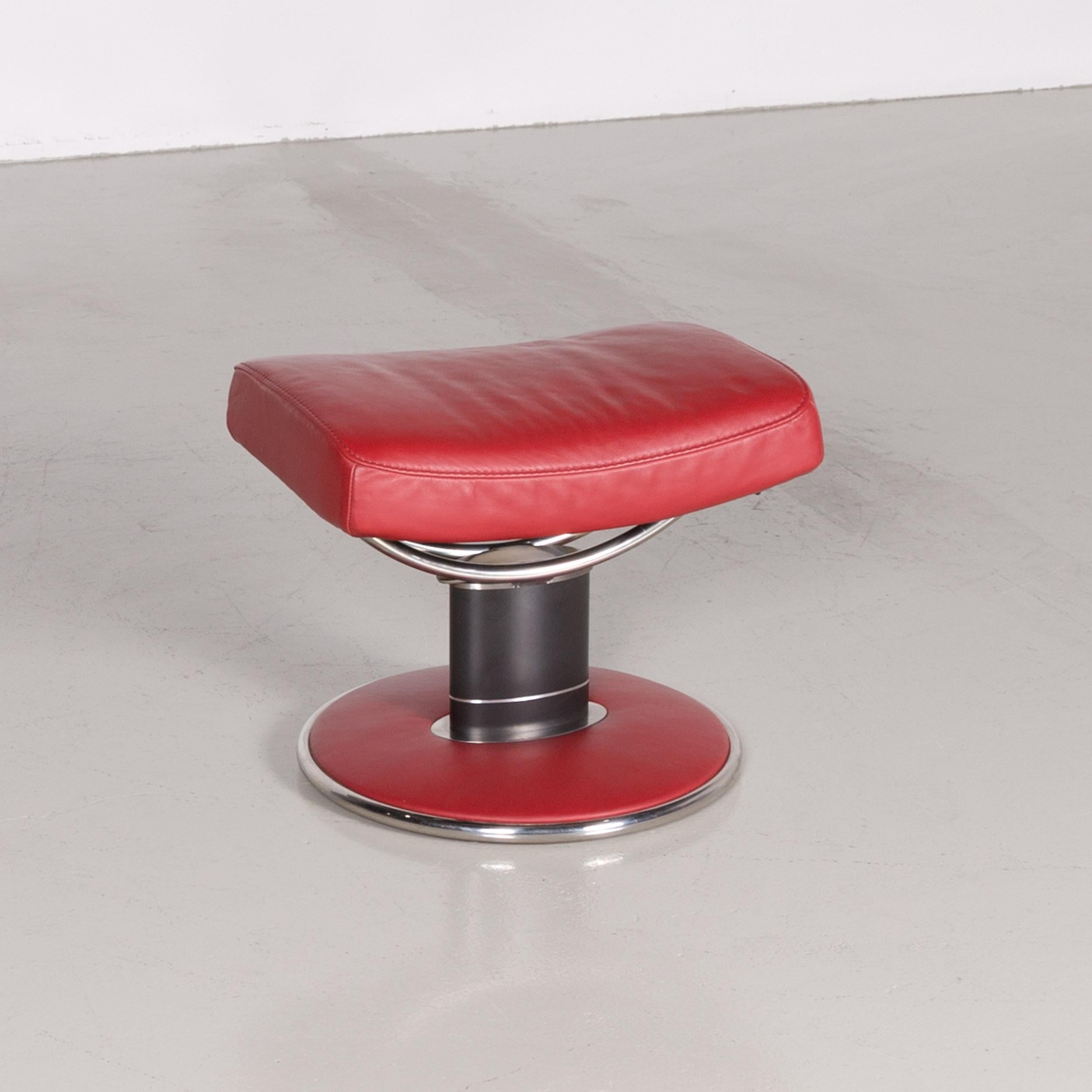 Ekornes Stressless Jazz designer footstool red leather chrome.