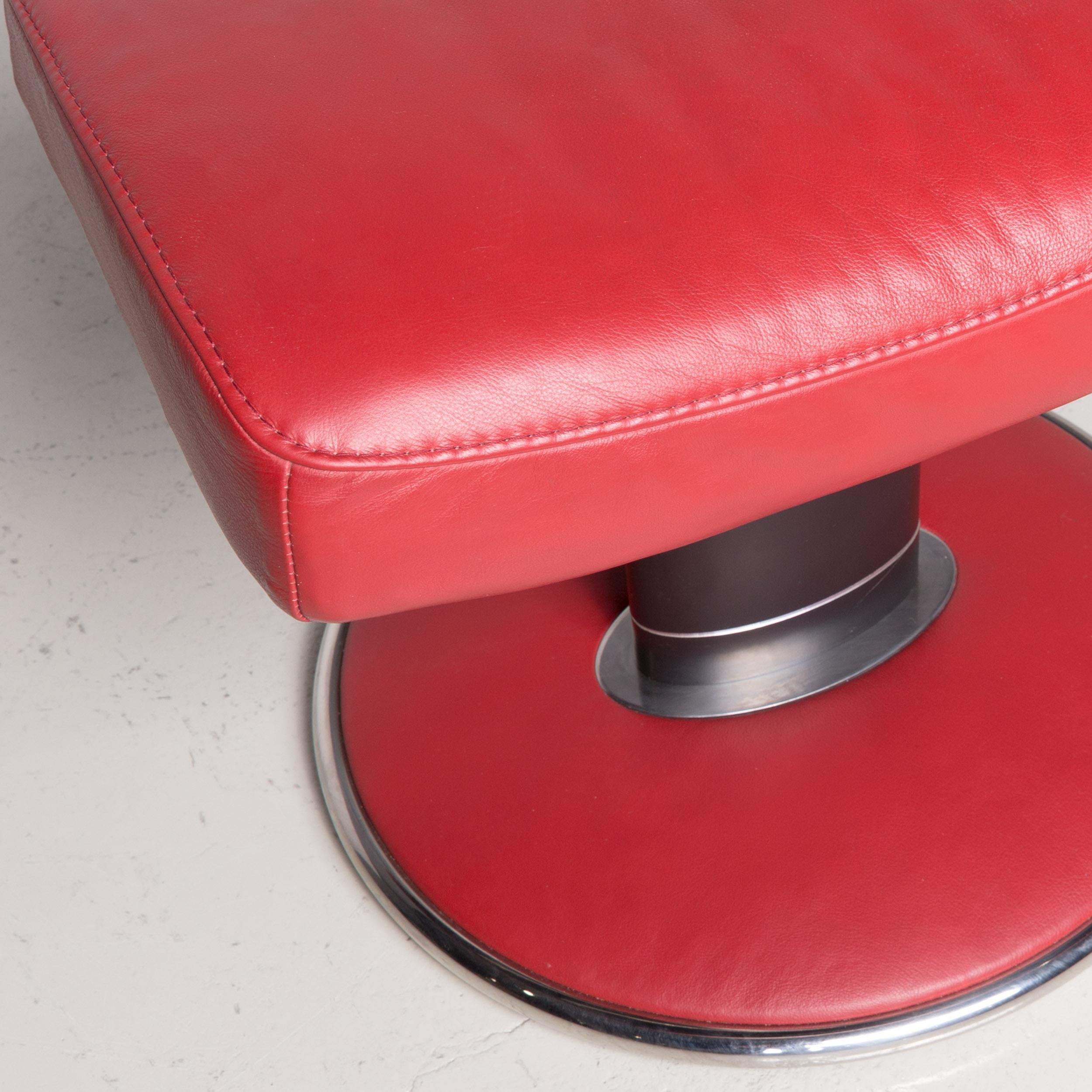 German Ekornes Stressless Jazz Designer Footstool Red Leather Chrome For Sale