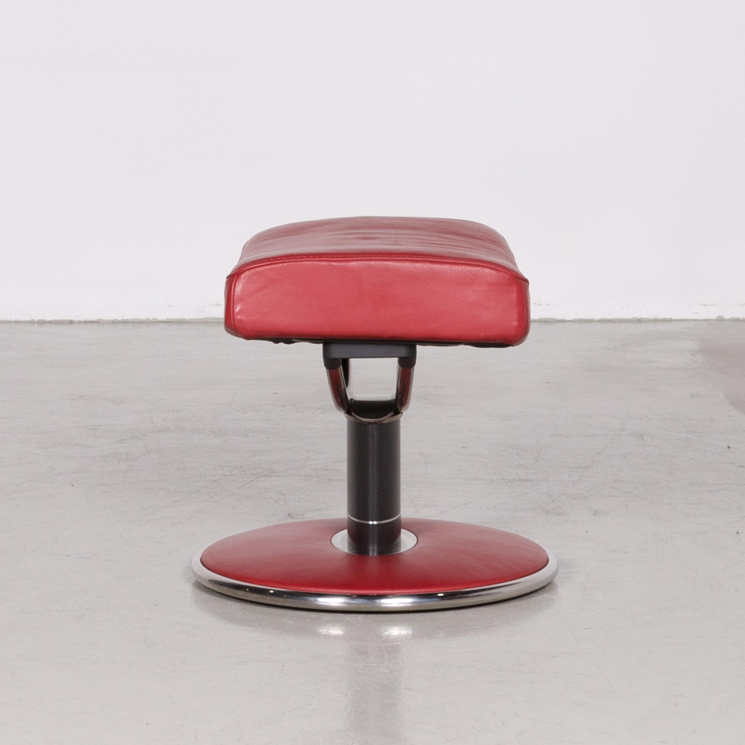 Ekornes Stressless Jazz Designer Footstool Red Leather Chrome In Good Condition For Sale In Cologne, DE
