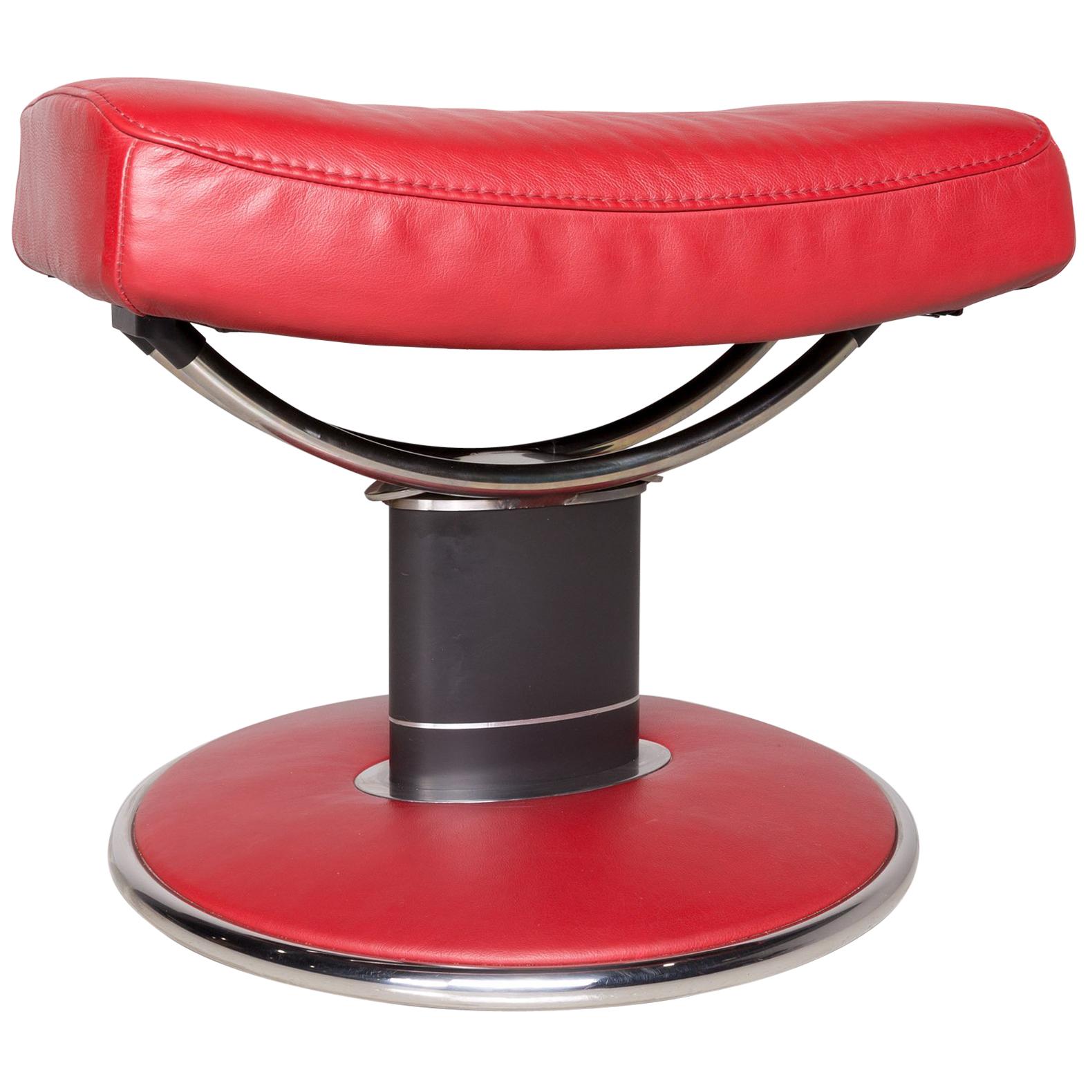 Ekornes Stressless Jazz Designer Footstool Red Leather Chrome For Sale