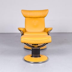 Ekornes Stressless Jazz Designer Leather Armchair Yellow with Stool