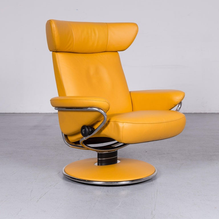 Ekornes Stressless Jazz Designer Leather Armchair Yellow with Stool at