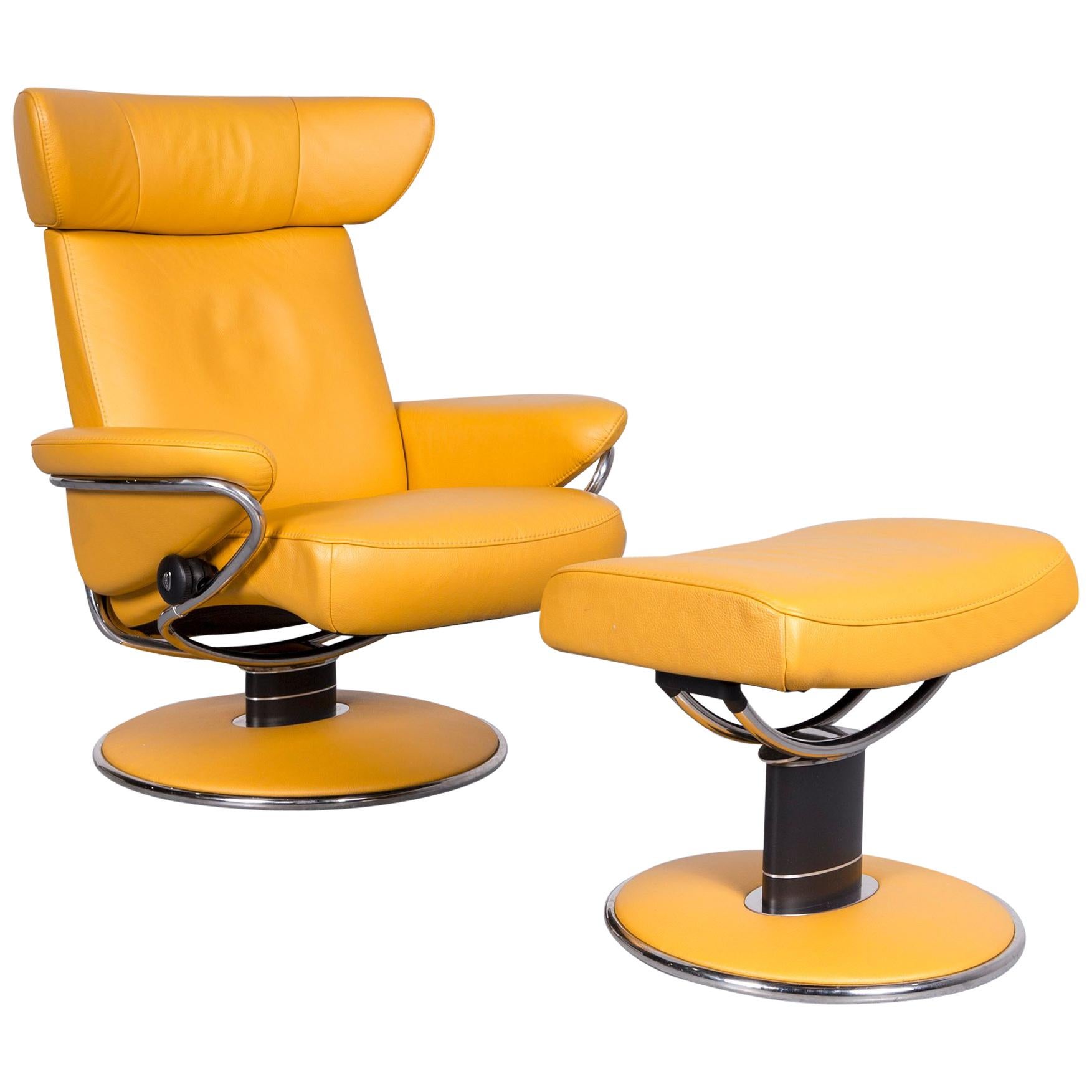 Ekornes Stressless Jazz Designer Leather Armchair Yellow with Stool at  1stDibs
