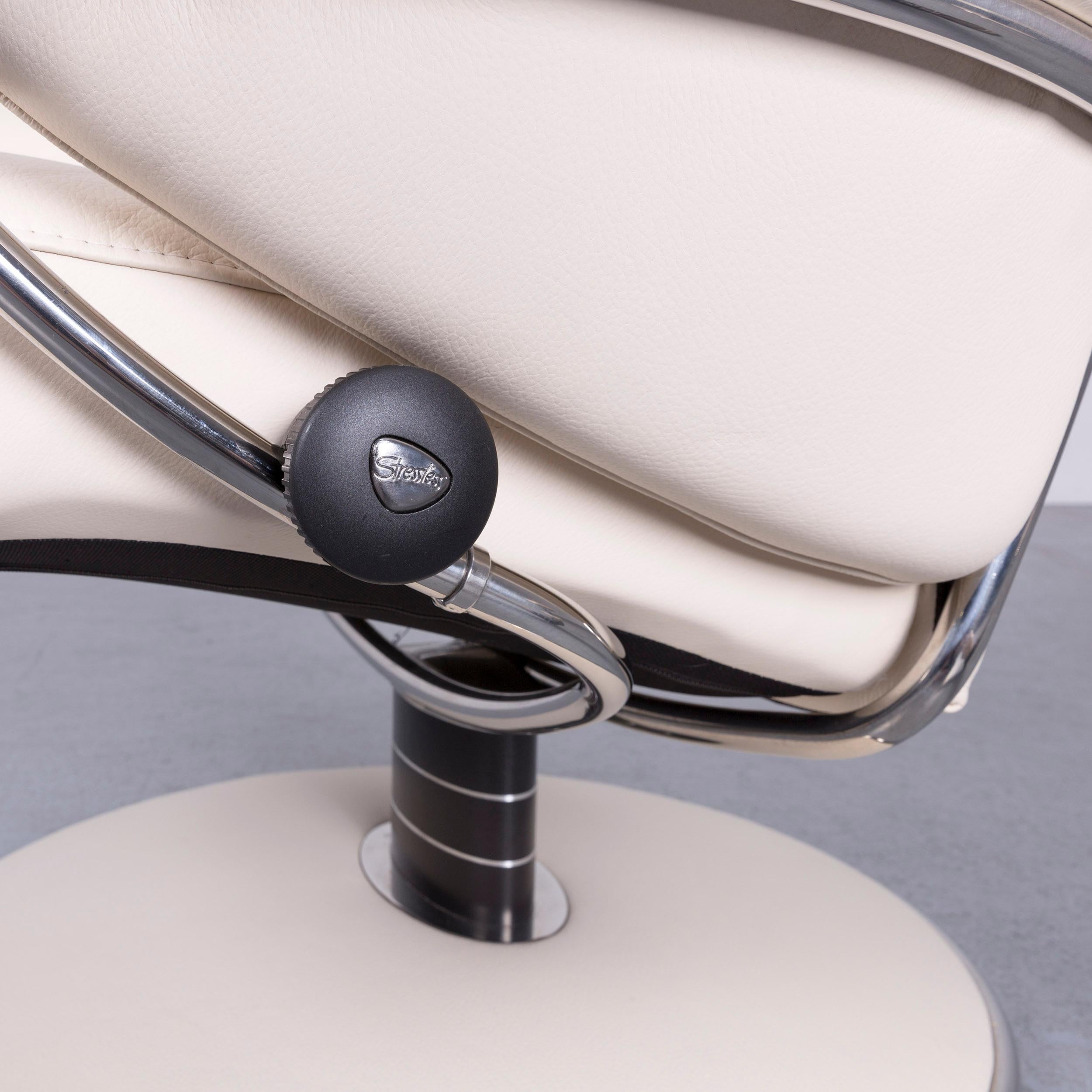 Cuir Ekornes Stressless Jazz Designer fauteuil de bureau en cuir Crème avec tabouret
