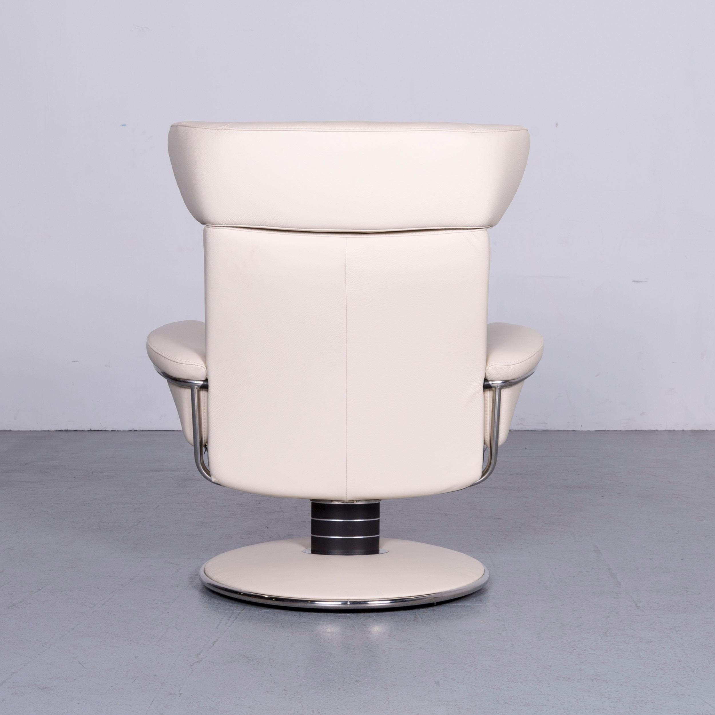 Ekornes Stressless Jazz Designer fauteuil de bureau en cuir Crème avec tabouret 2