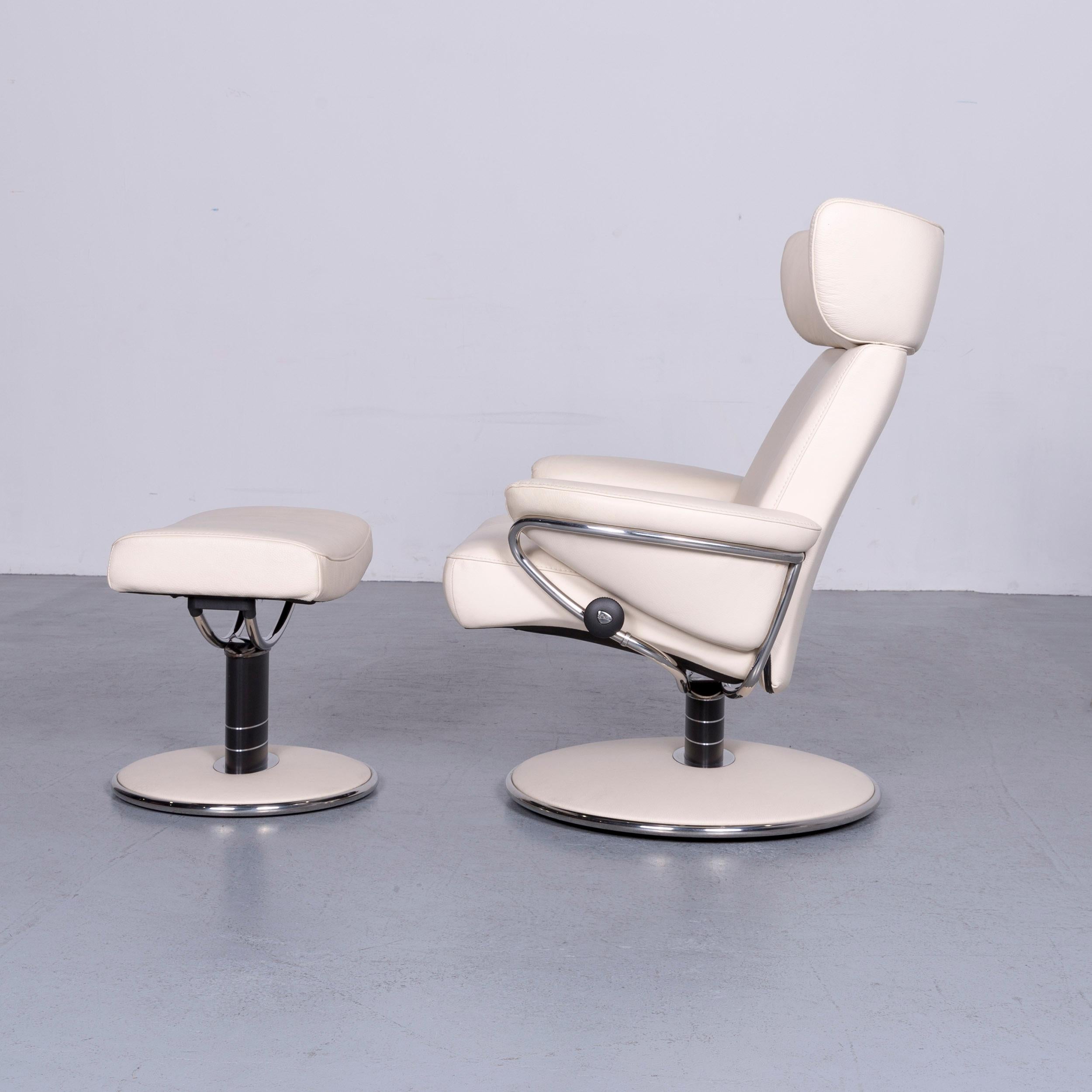 Ekornes Stressless Jazz Designer fauteuil de bureau en cuir Crème avec tabouret 3