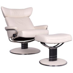 Ekornes Stressless Jazz Designer fauteuil de bureau en cuir Crème avec tabouret