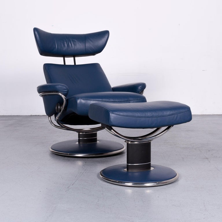 Ekornes Stressless Jazz M Designer Leather Office Chair Blue Recliner