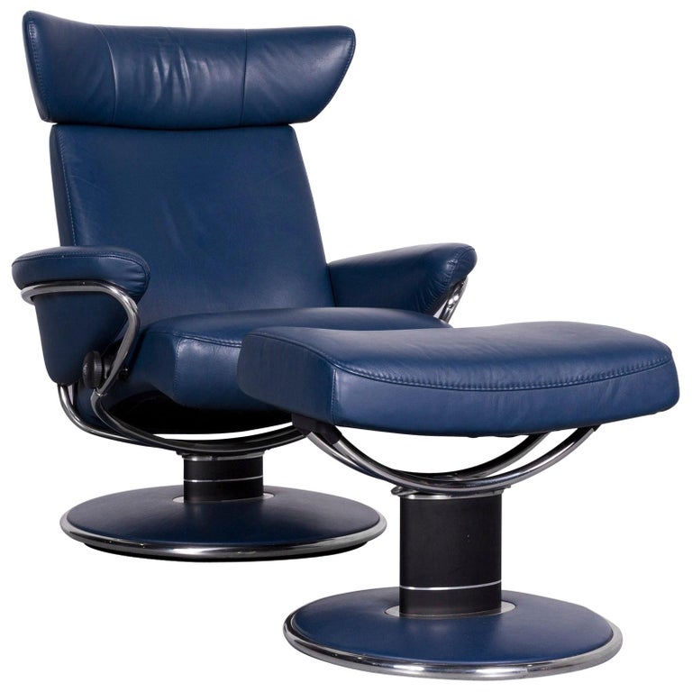 Ekornes Stressless Jazz M Designer Leather Office Chair Blue Recliner