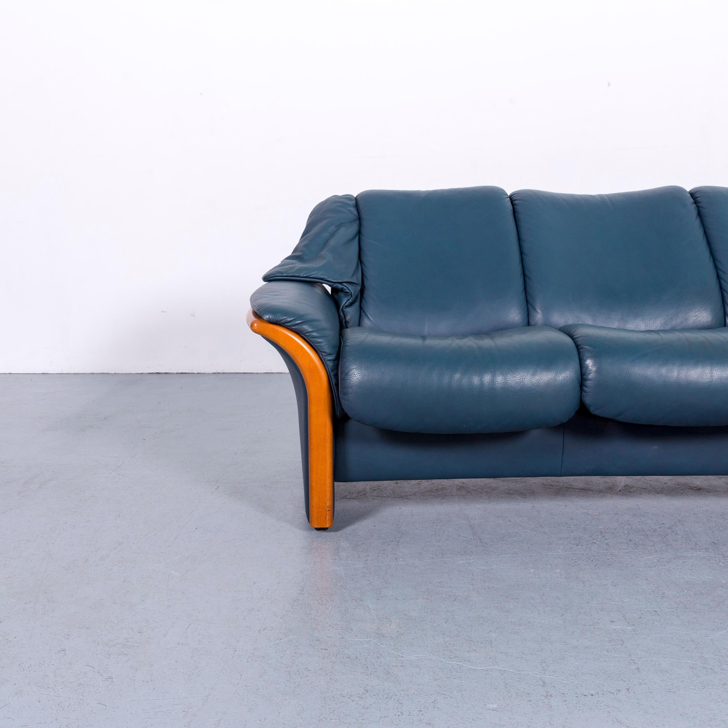 German Ekornes Stressless Leather Corner Sofa Blue and Foot-Stool