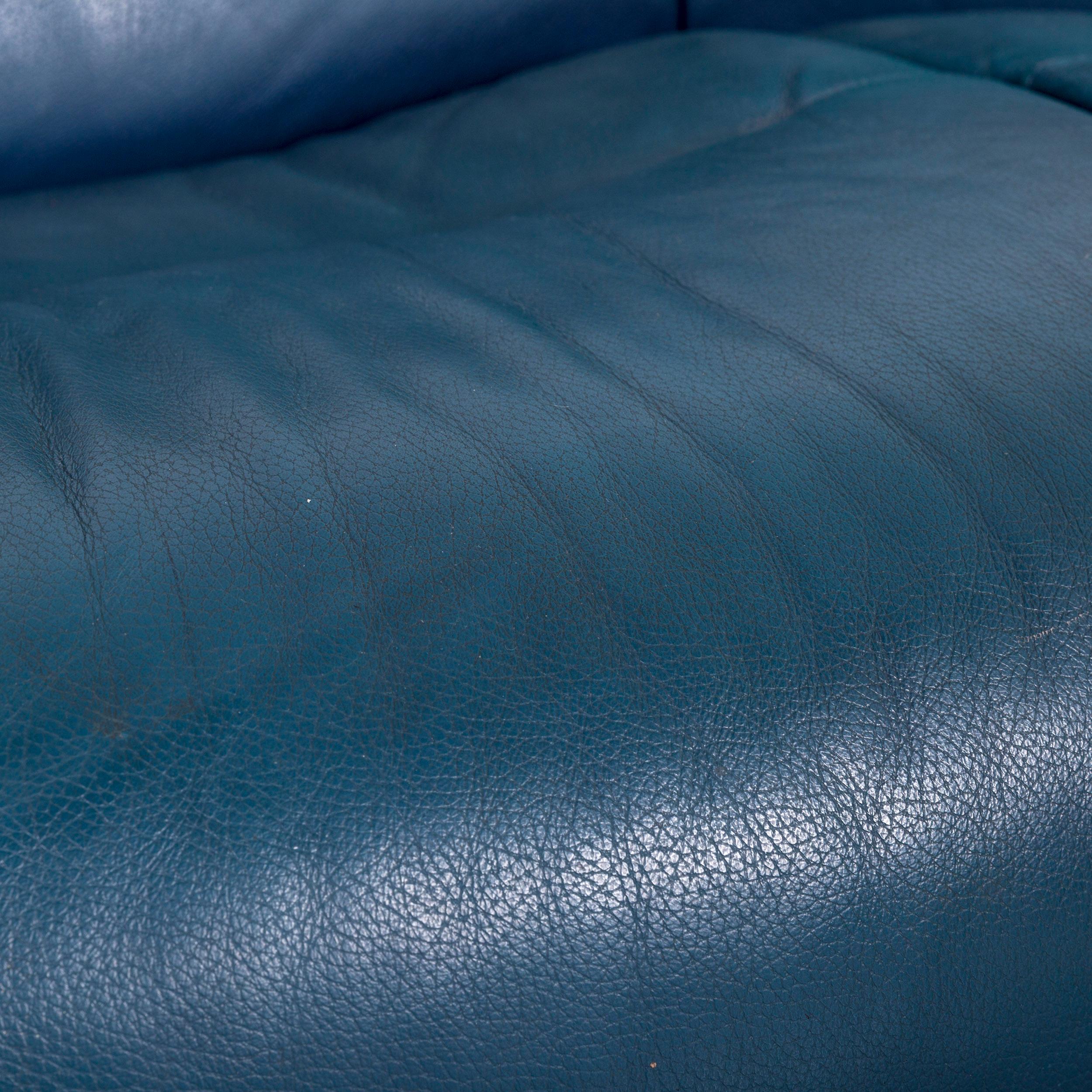 Canapé d'angle en cuir Ekornes Stressless bleu et pouf Bon état à Cologne, DE