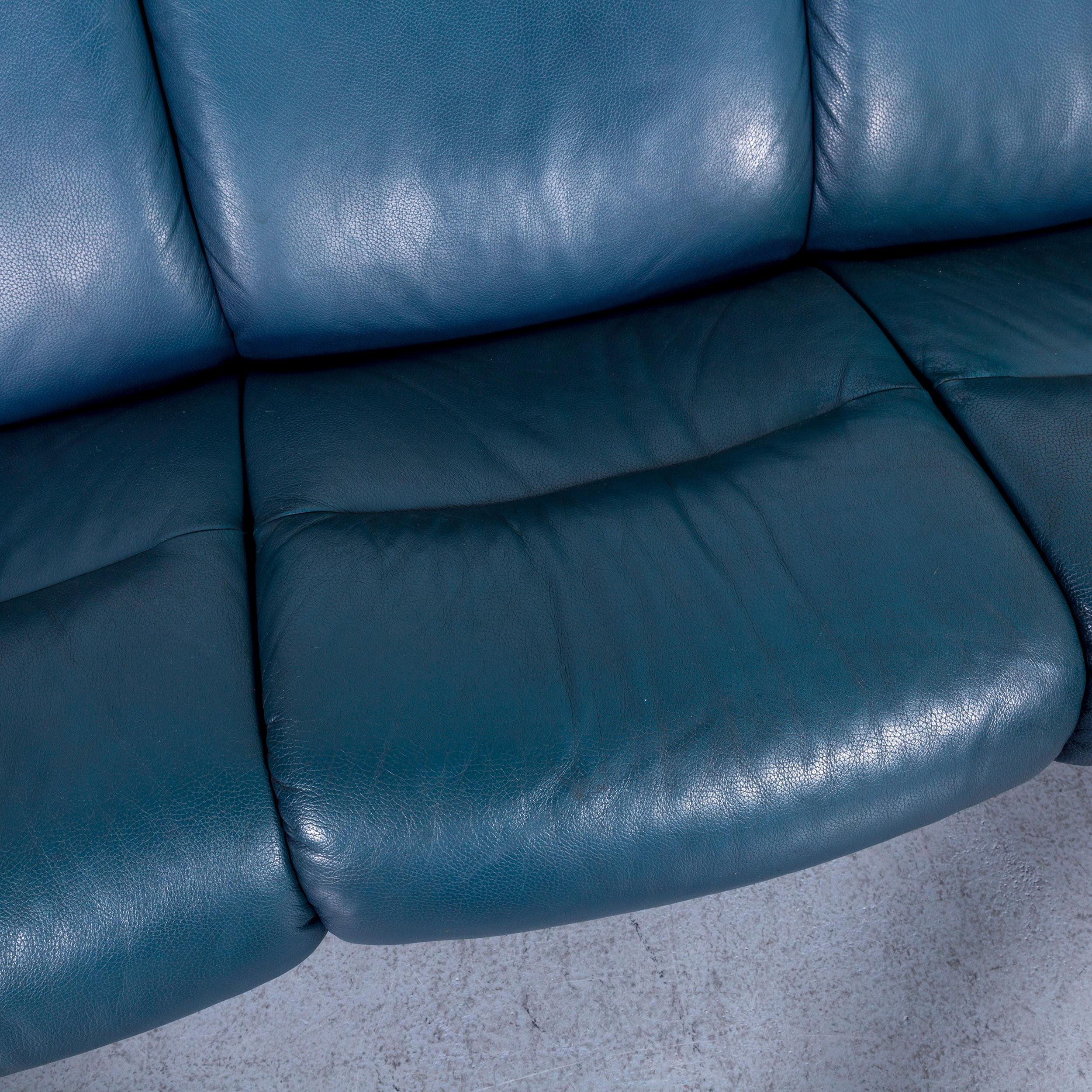 Contemporary Ekornes Stressless Leather Corner Sofa Blue and Foot-Stool