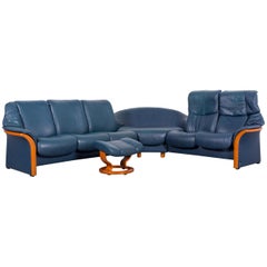 Ekornes Stressless Leder Ecksofa Blau und Fußhocker