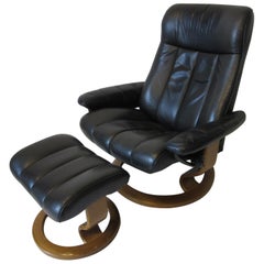 Used Ekornes Stressless Leather Lounge Chair with Ottoman Norway