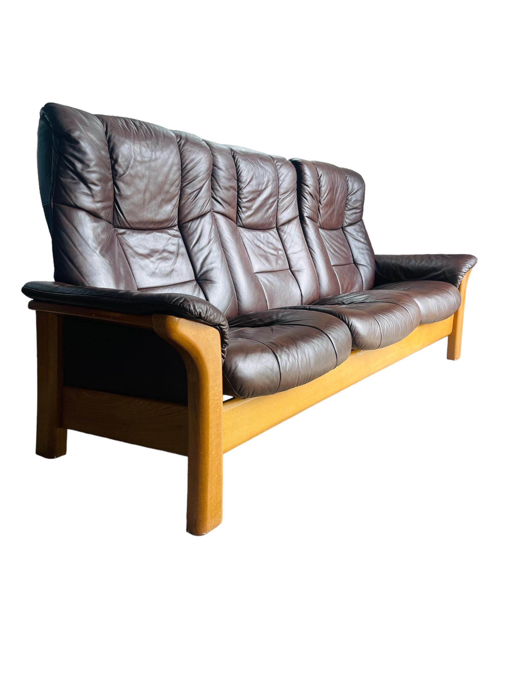 Mid-Century Modern Ekornes Stressless Leather Sofa 