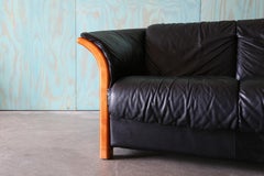 Ekornes Stressless "Manhattan" Norway Teak and Black Leather Sofa Couch Danish