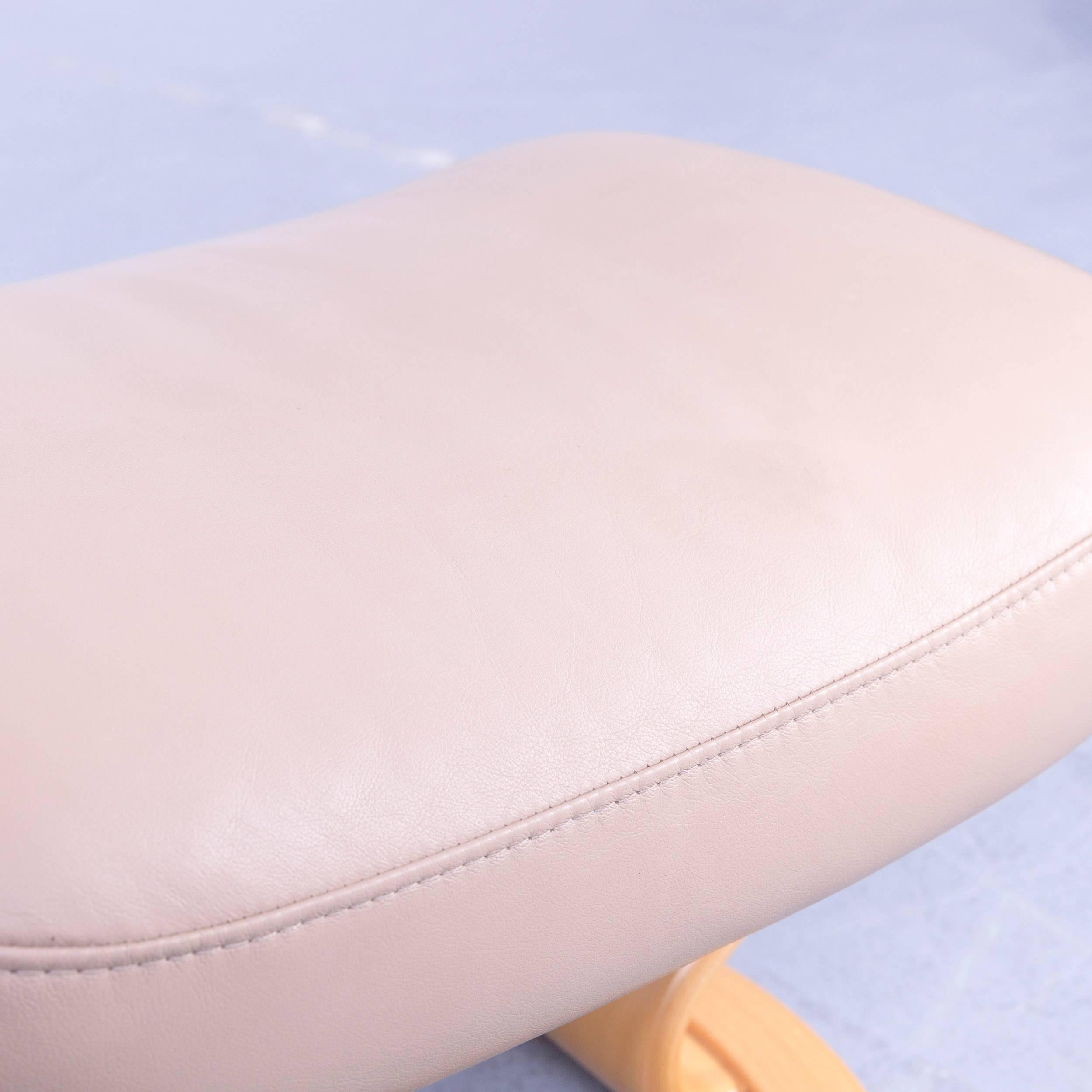 German Ekornes Stressless Orion Footstool Beige Leather Modern Footrest Designer Wood For Sale