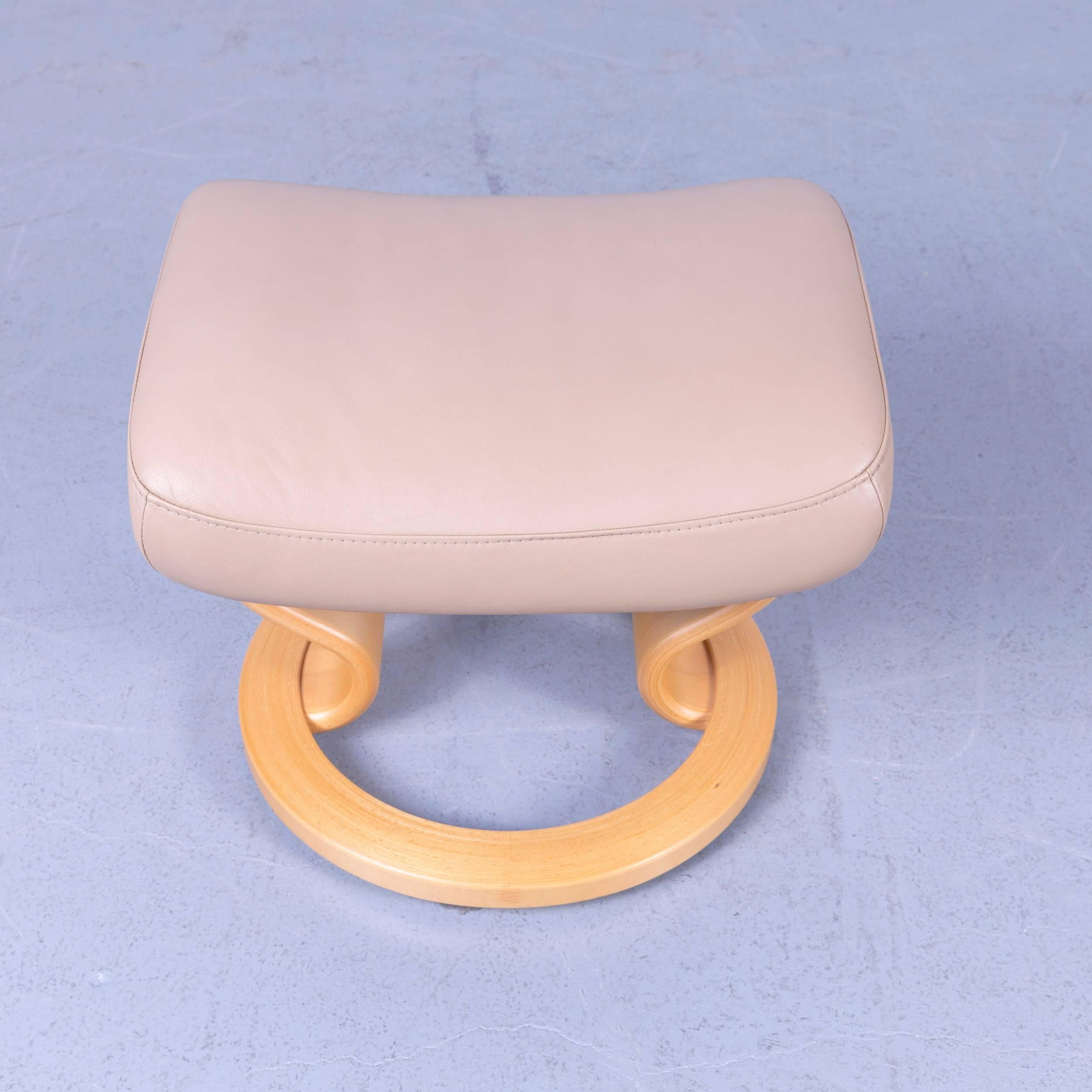Contemporary Ekornes Stressless Orion Footstool Beige Leather Modern Footrest Designer Wood For Sale