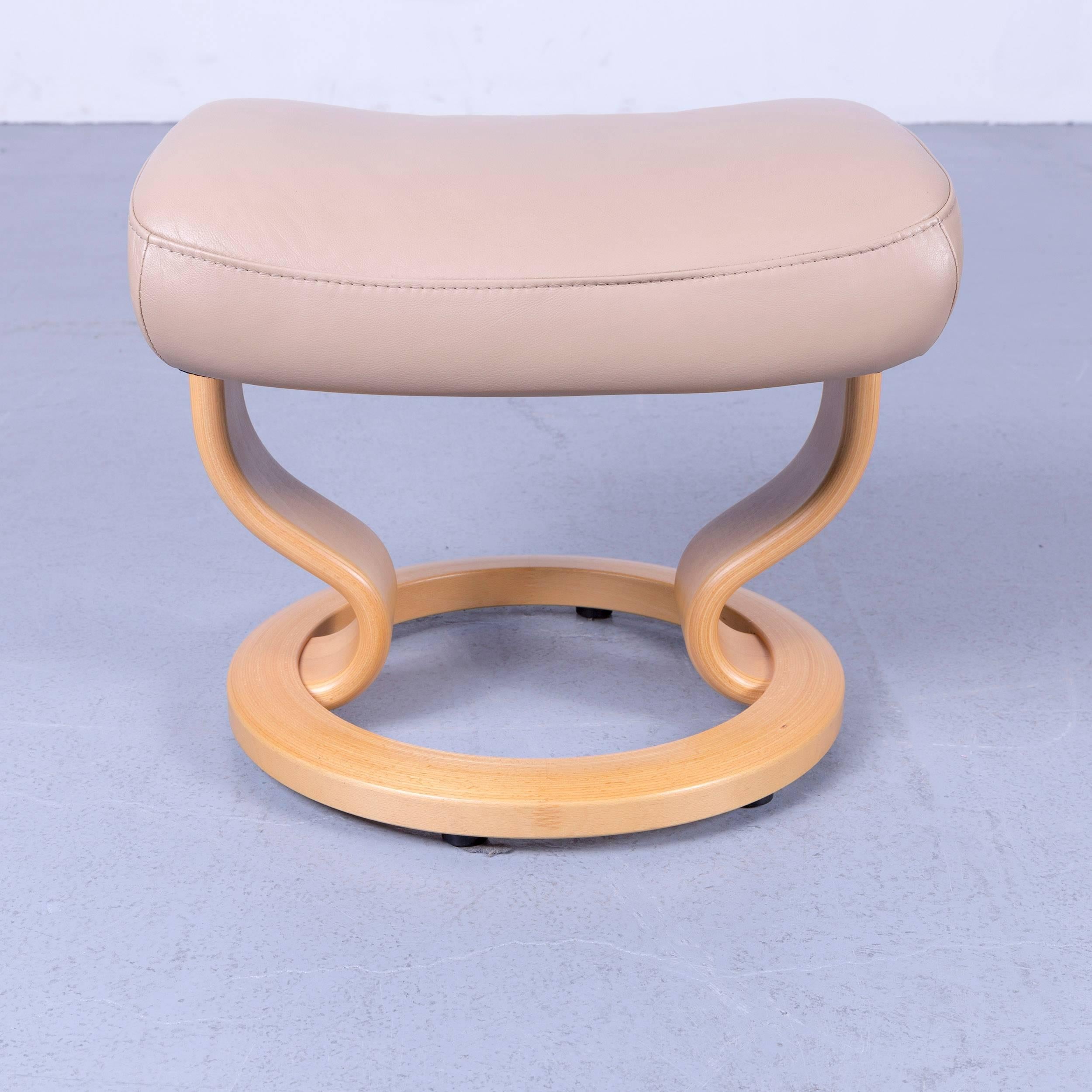 Ekornes Stressless Orion Footstool Beige Leather Modern Footrest Designer Wood For Sale 1