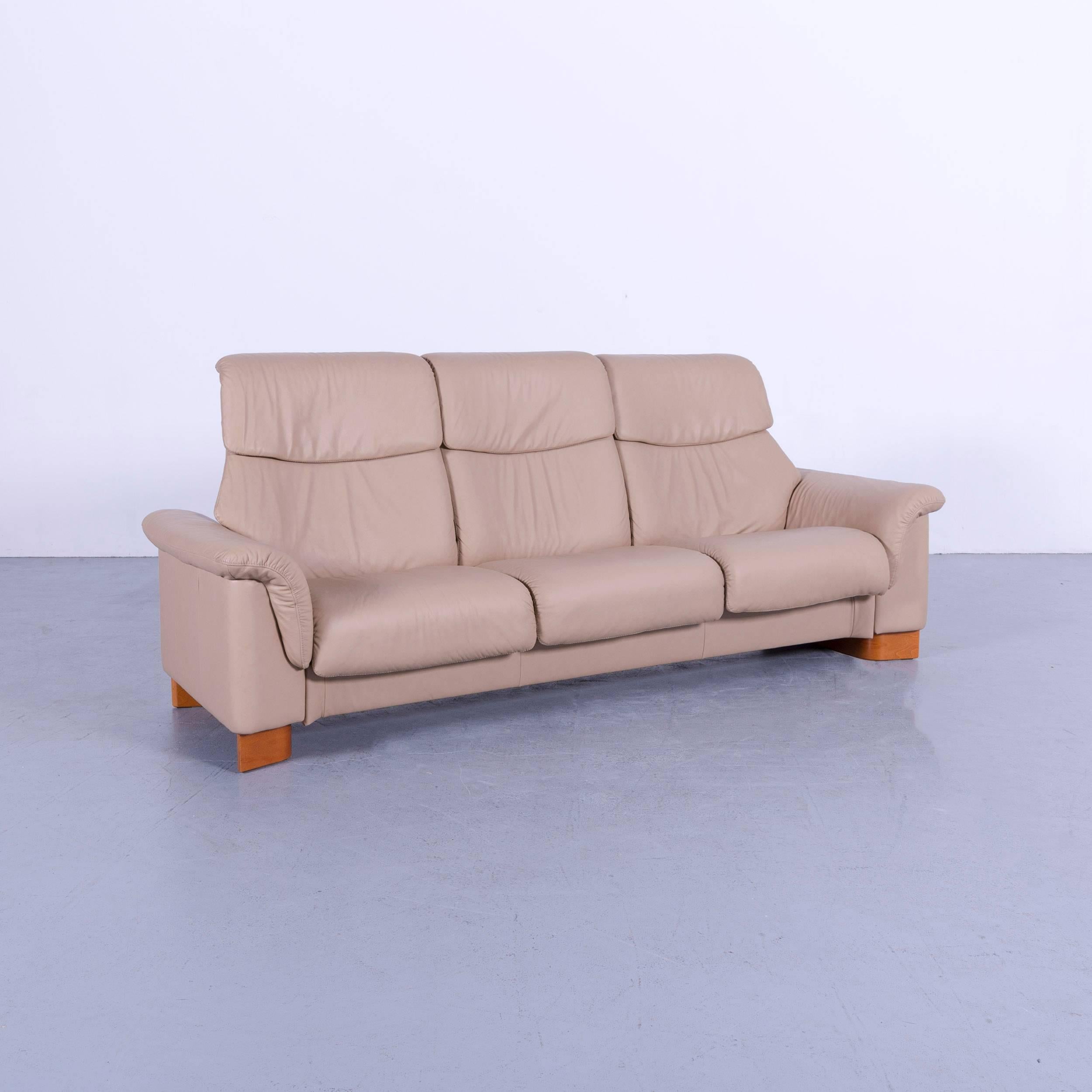Swedish Ekornes Stressless Paradise Sofa Set Beige Leather Three-Seat Recliner