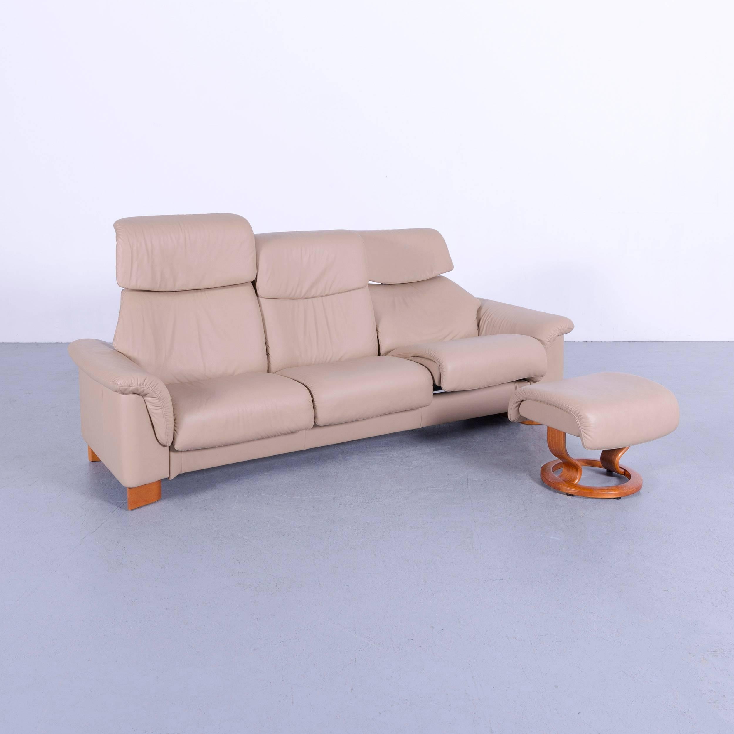 Contemporary Ekornes Stressless Paradise Sofa Set Beige Leather Three-Seat Recliner