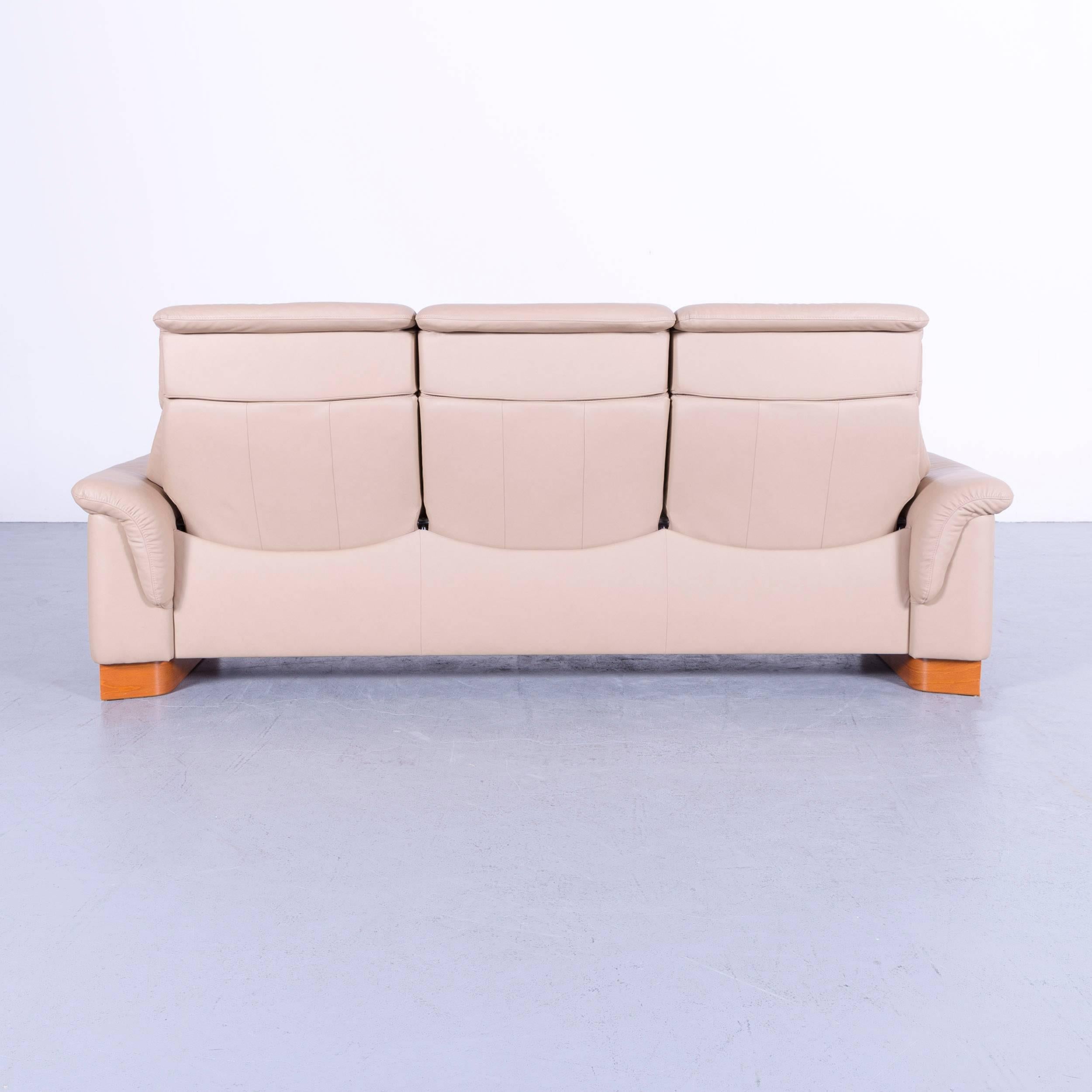 Ekornes Stressless Paradise Sofa Set Beige Leather Three-Seat Recliner 2