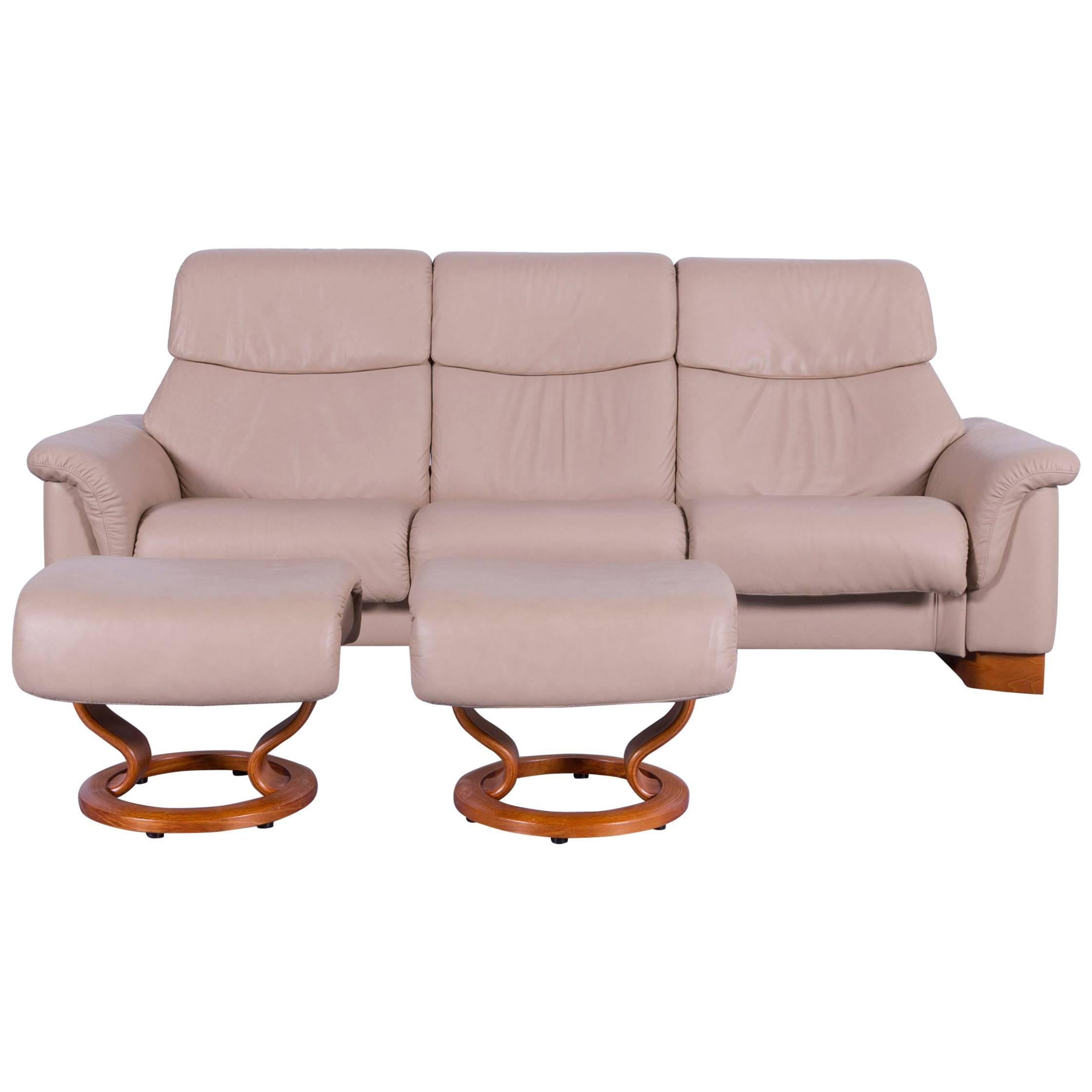 Ekornes Stressless Paradise Sofa Set Beige Leather Three-Seat Recliner