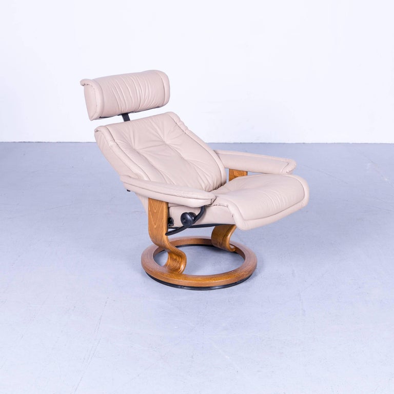 Ekornes Stressless Prince Armchair and Footstool Set in Beige Leather