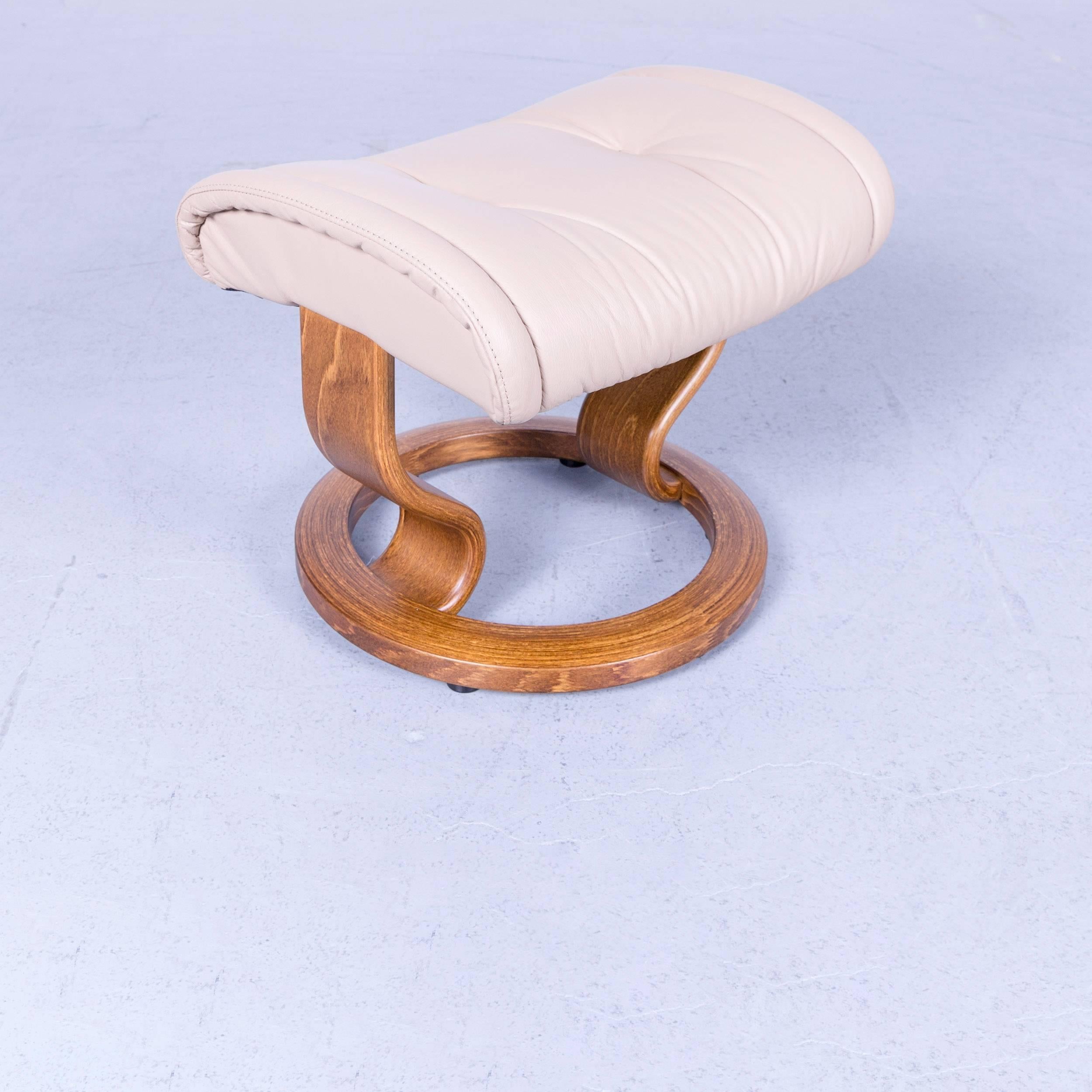 German Ekornes Stressless Prince Armchair and Footstool Set in Beige Leather, Recliner