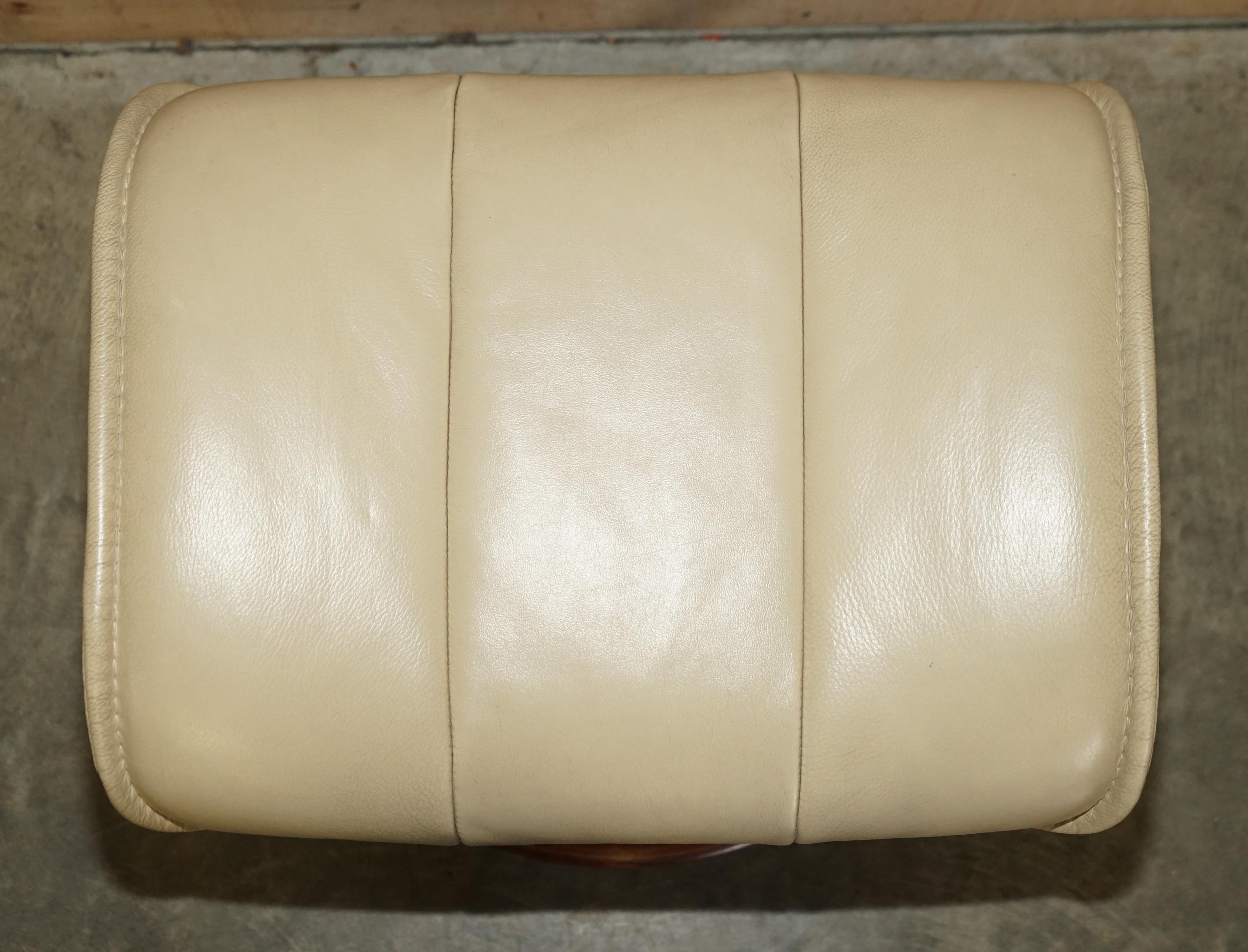 European Ekornes Stressless Recliner Leather Swivel Footstool Ottoman Cream Leather