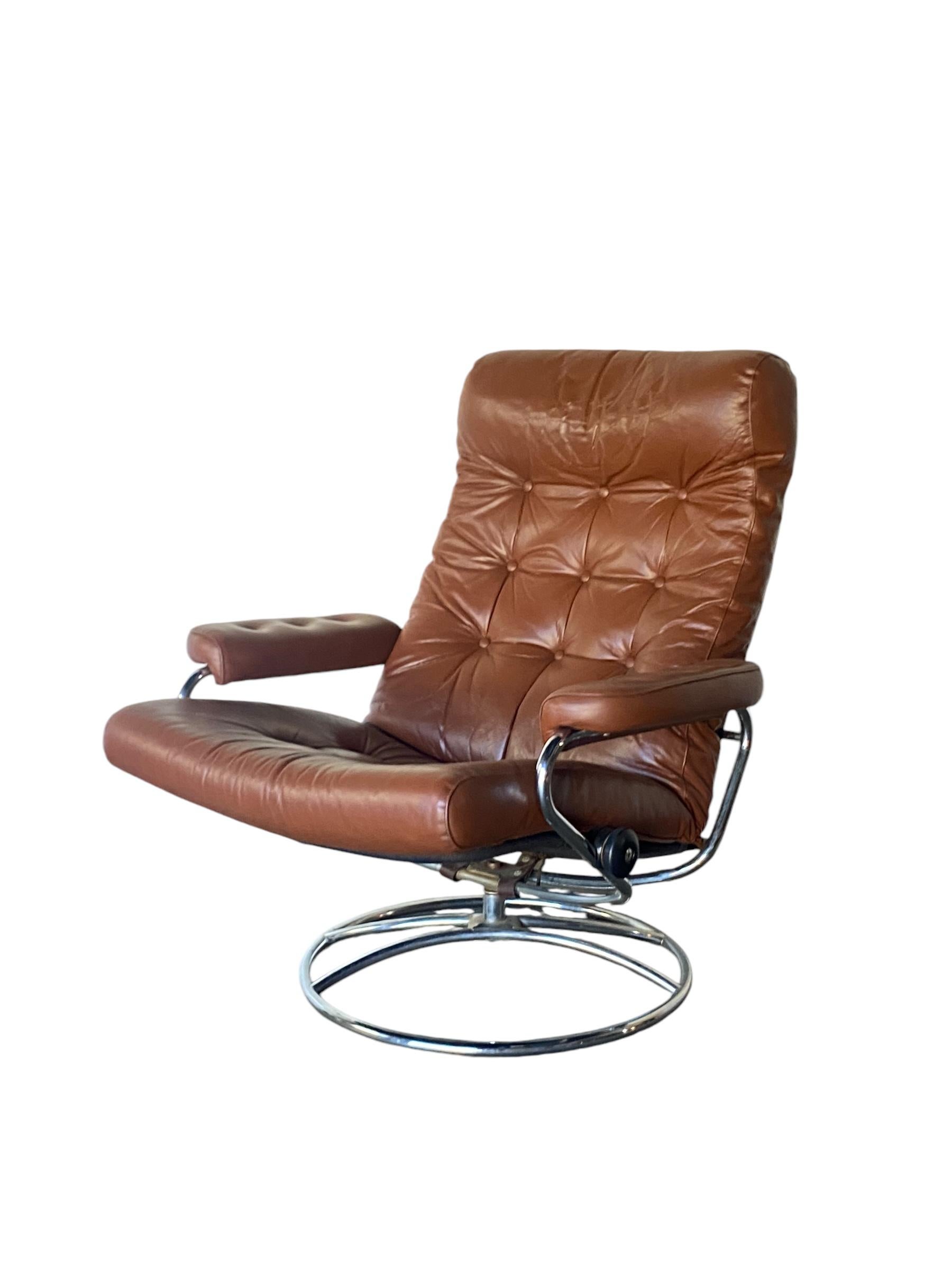 Mid-Century Modern Ekornes Stressless Reclining Lounge Chair and Ottoman