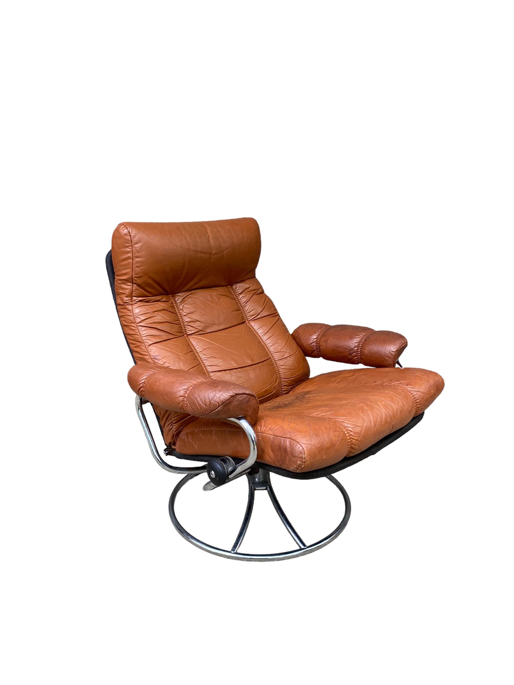 Mid-Century Modern Ekornes Stressless Reclining Lounge Chair and Ottoman