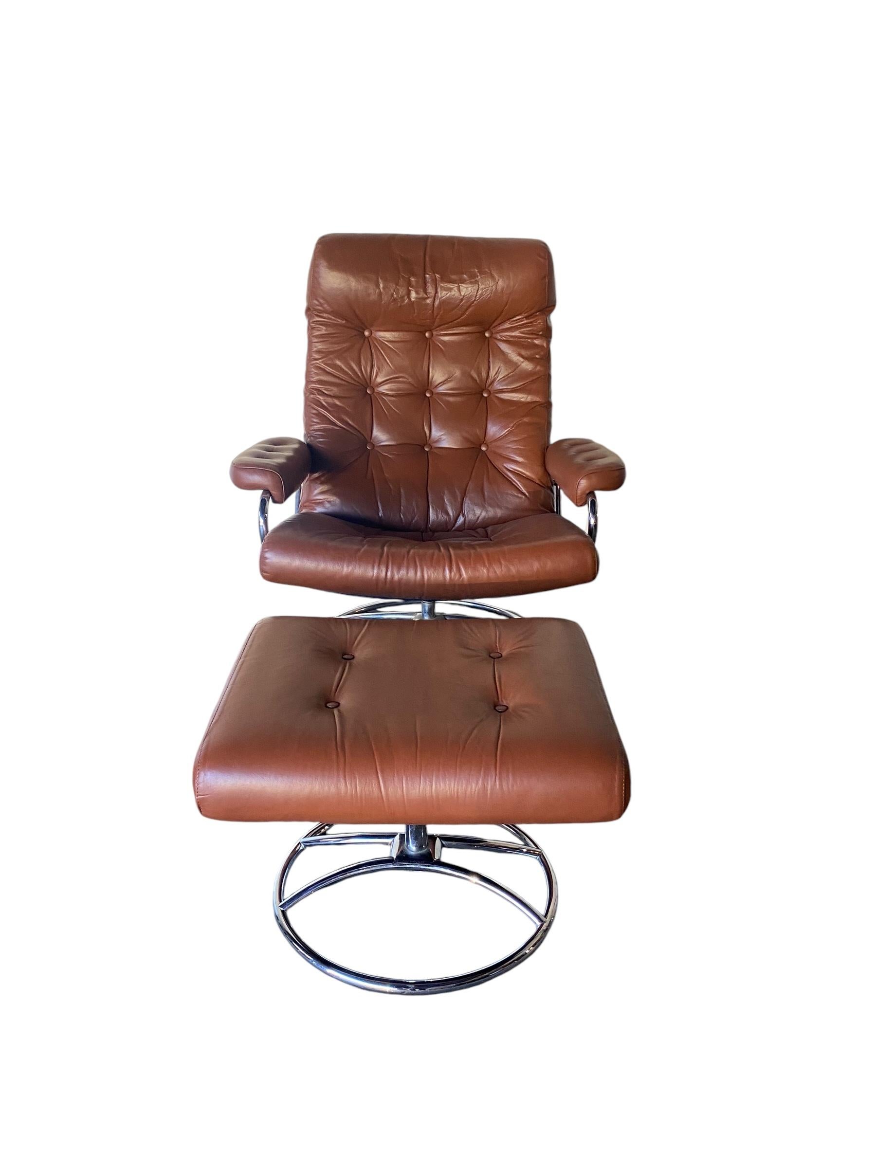 Norwegian Ekornes Stressless Reclining Lounge Chair and Ottoman
