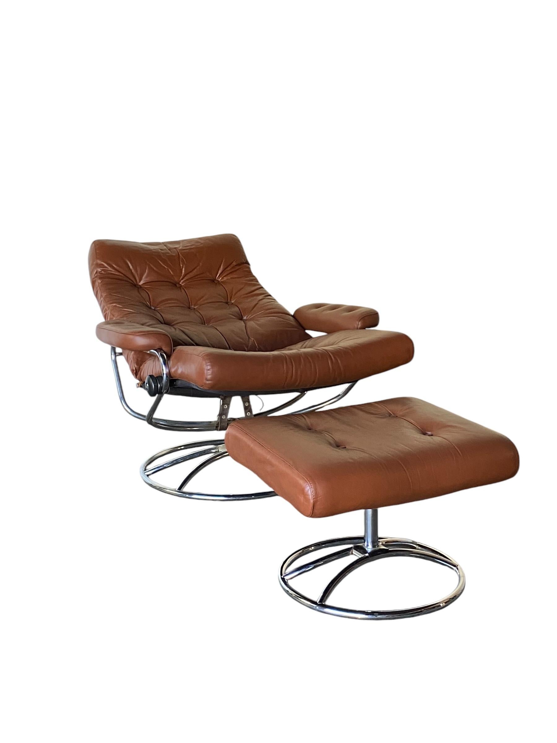 20th Century Ekornes Stressless Reclining Lounge Chair and Ottoman