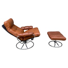 Retro Ekornes Stressless Reclining Lounge Chair and Ottoman