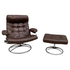 Retro Ekornes Stressless Reclining Lounge Chair and Ottoman