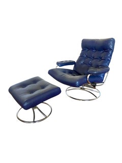 Ekornes Stressless Reclining Lounge Chair and Ottoman in Blue