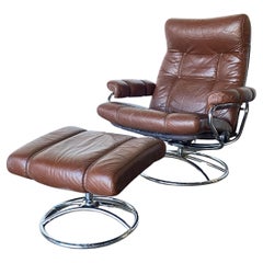 Ekornes Stressless Reclining Lounge Chair and Ottoman in Brown Leather