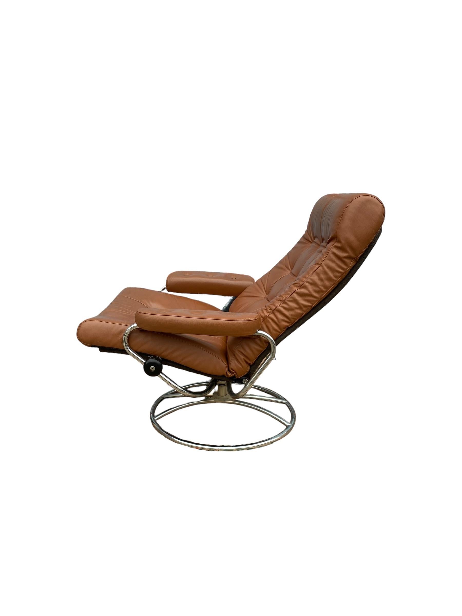 20th Century Ekornes Stressless Reclining Lounge Chair and Ottoman in Burnt Orange