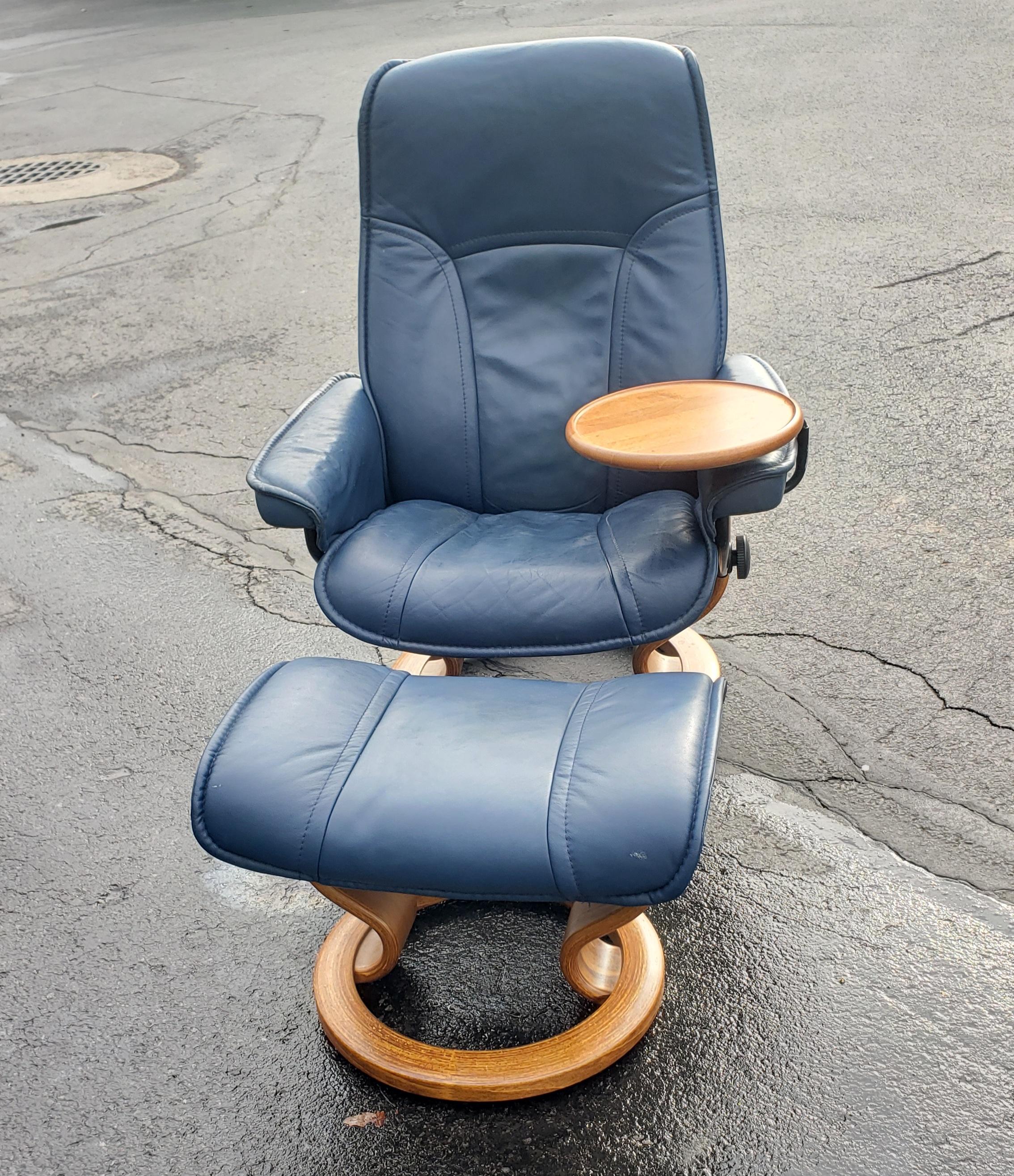 Scandinavian Modern Ekornes Stressless Reclining Lounge Chair with matching Ottoman and Tray