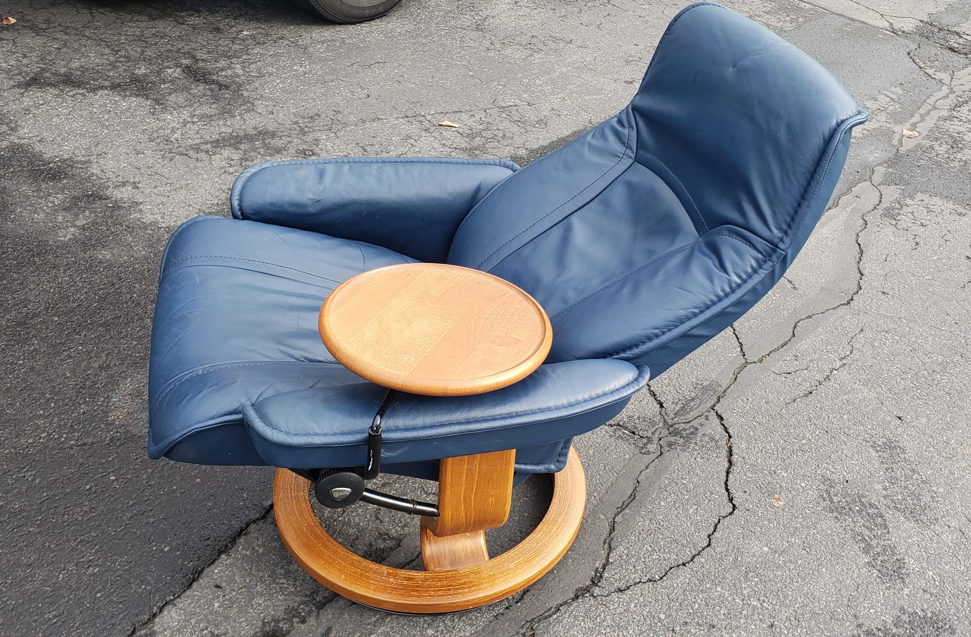 Leather Ekornes Stressless Reclining Lounge Chair with matching Ottoman and Tray