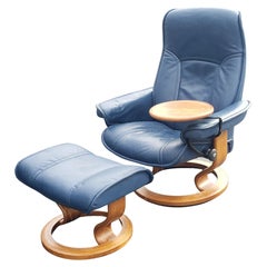 Retro Ekornes Stressless Reclining Lounge Chair with matching Ottoman and Tray