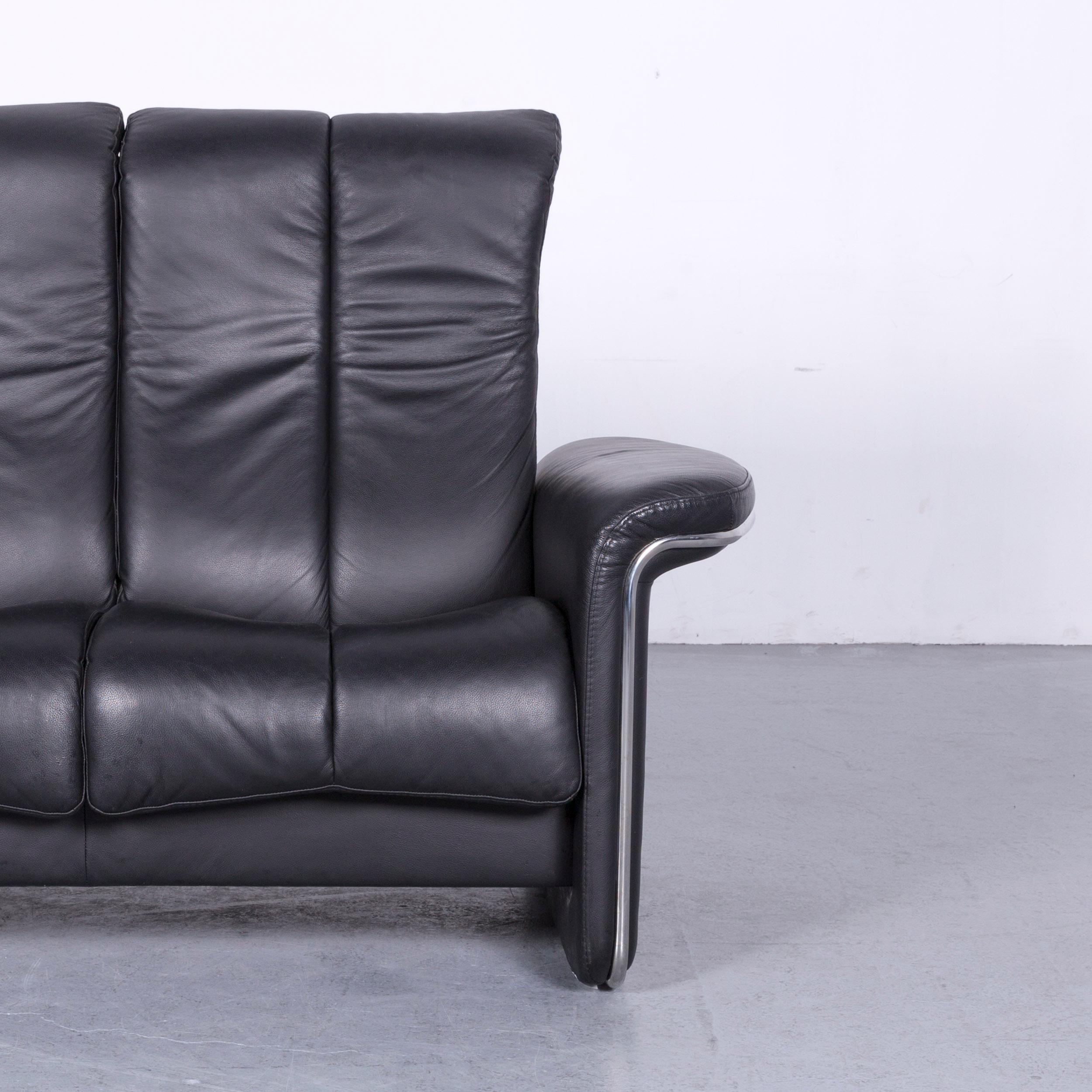 German Ekornes Stressless Relax Sofa Armchair Set Black Leather TV Recliner Two-Seat