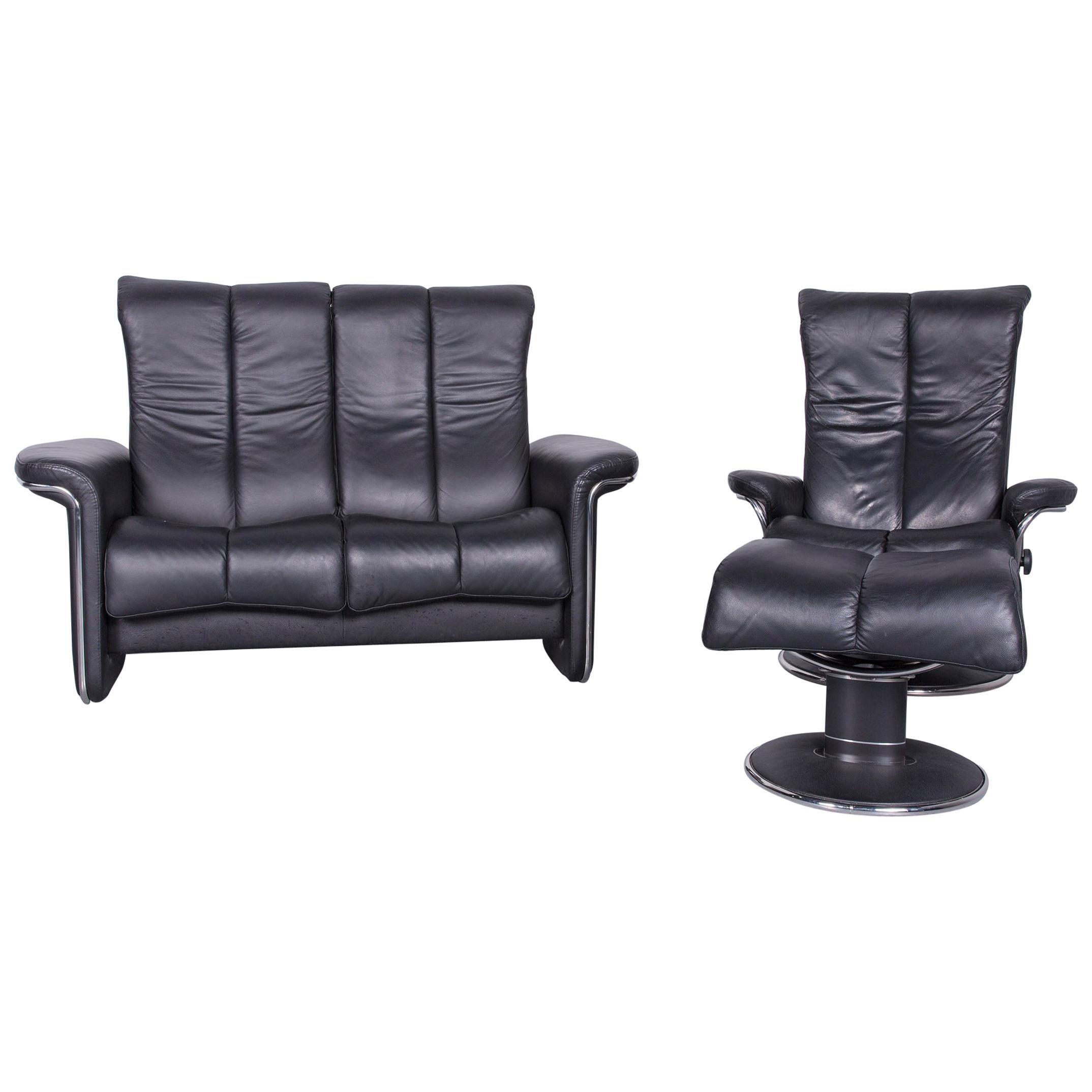 Ekornes Stressless Relax Sofa Armchair Set Black Leather TV Recliner Two-Seat